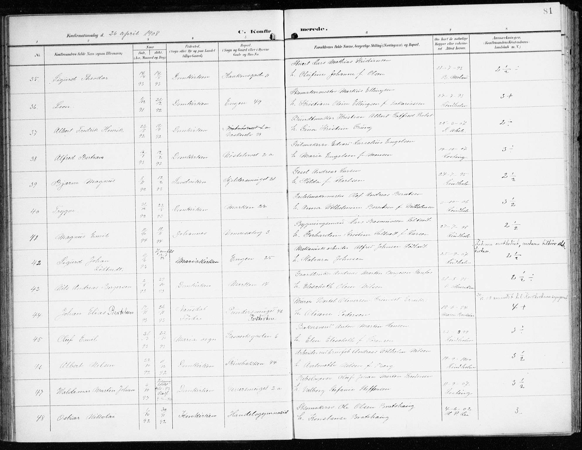 Domkirken sokneprestembete, AV/SAB-A-74801/H/Haa/L0031: Ministerialbok nr. C 6, 1898-1915, s. 81