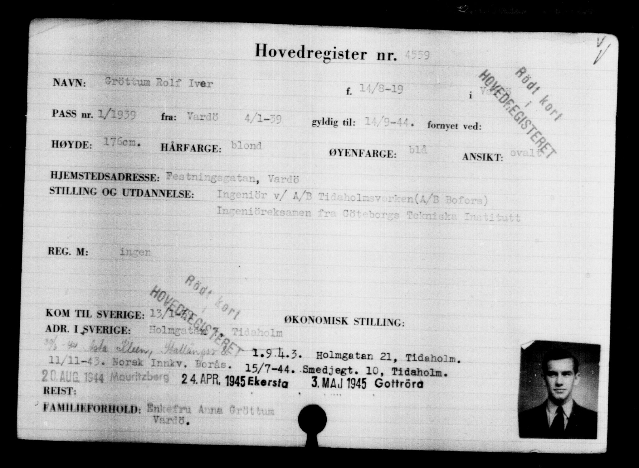 Utenriksstasjonene, Legasjonen i Stockholm, Flyktningkontoret, AV/RA-S-6753/V/Va/L0004: Kjesäterkartoteket, flyktninger med registreringsnr. 3496-6610, 1940-1945, s. 1267