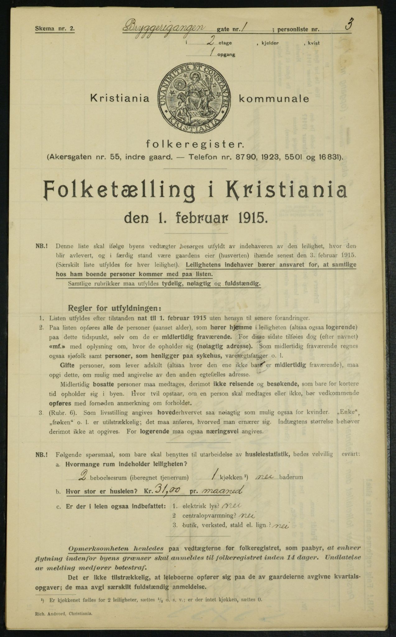 OBA, Kommunal folketelling 1.2.1915 for Kristiania, 1915, s. 9913