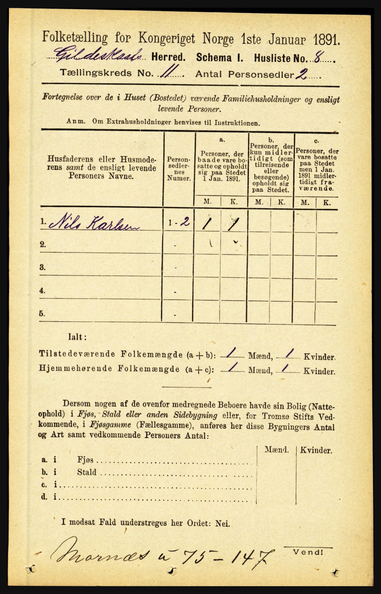 RA, Folketelling 1891 for 1838 Gildeskål herred, 1891, s. 3134