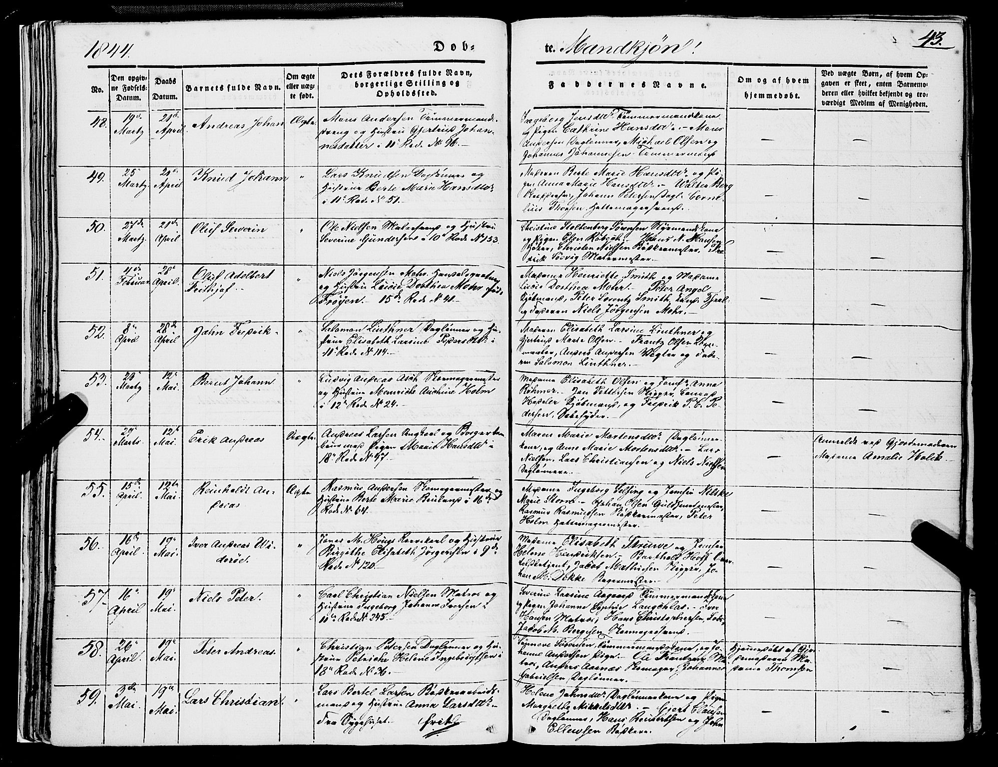 Domkirken sokneprestembete, AV/SAB-A-74801/H/Haa/L0019: Ministerialbok nr. B 2, 1841-1851, s. 43