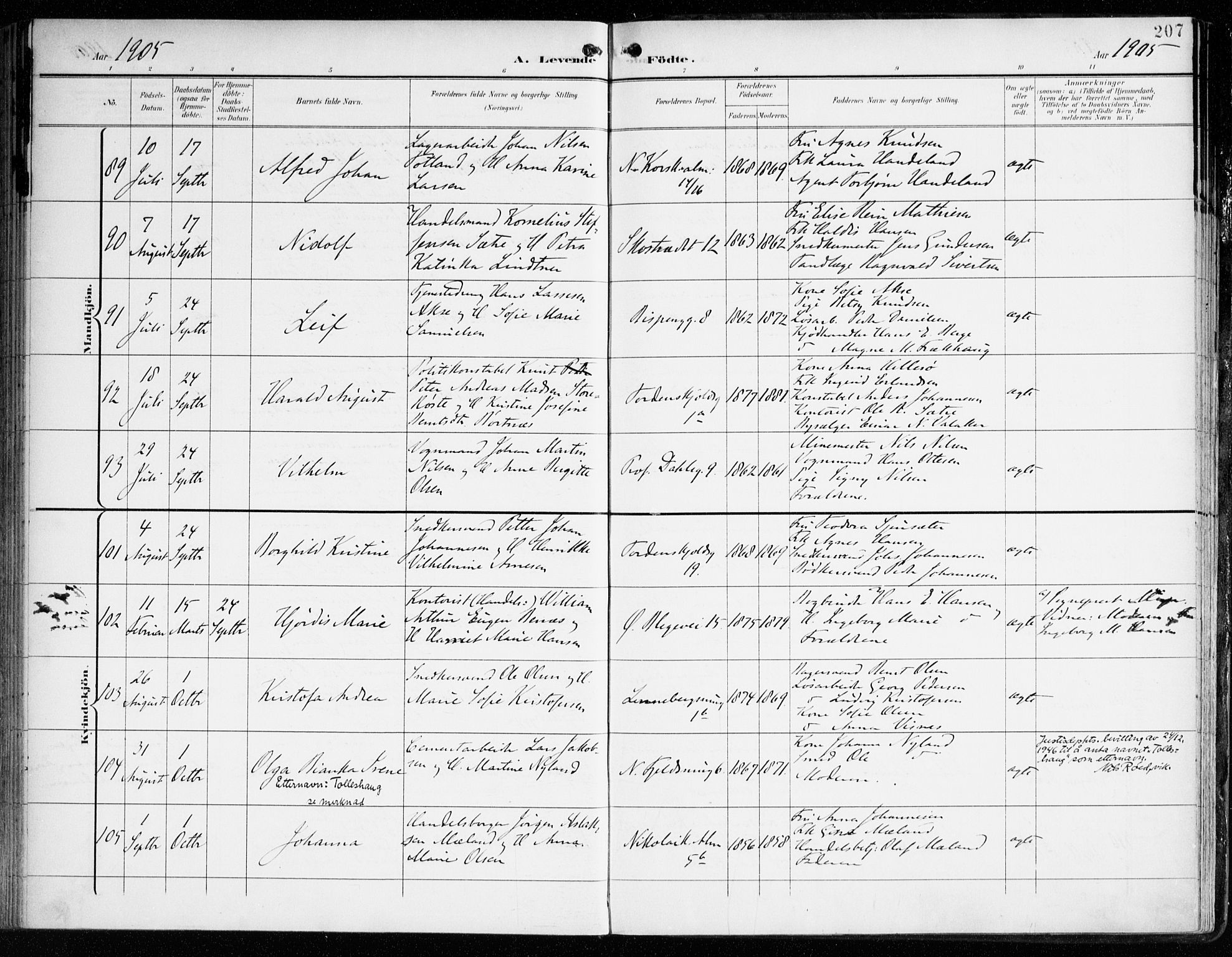 Korskirken sokneprestembete, AV/SAB-A-76101/H/Haa/L0023: Ministerialbok nr. B 9, 1899-1908, s. 207