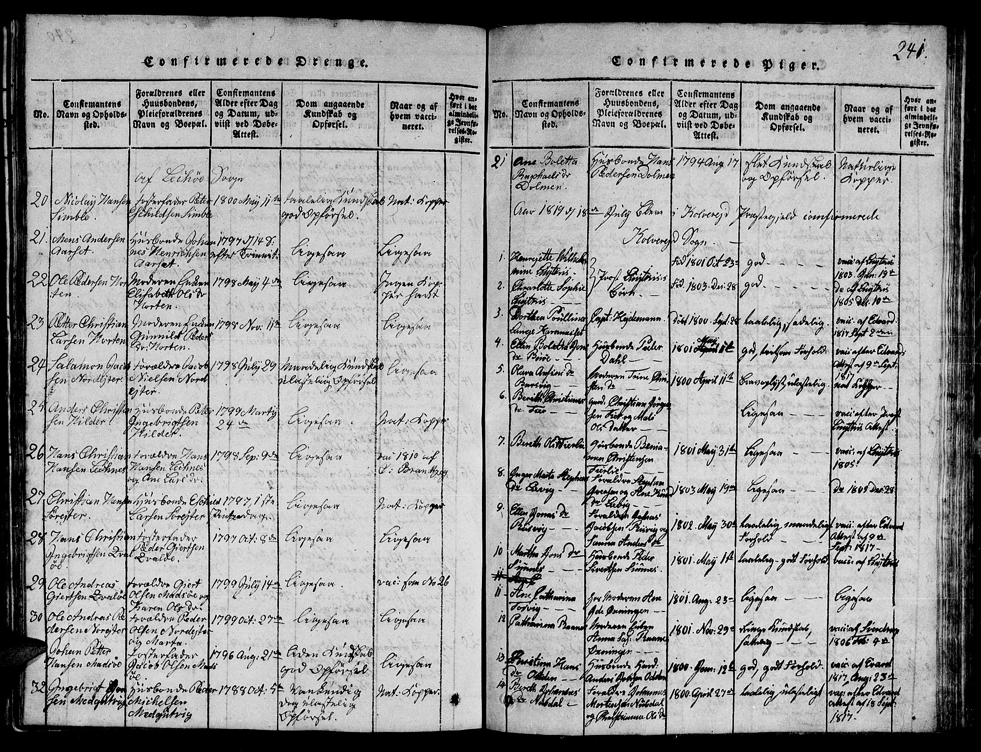 Ministerialprotokoller, klokkerbøker og fødselsregistre - Nord-Trøndelag, SAT/A-1458/780/L0648: Klokkerbok nr. 780C01 /1, 1815-1870, s. 241