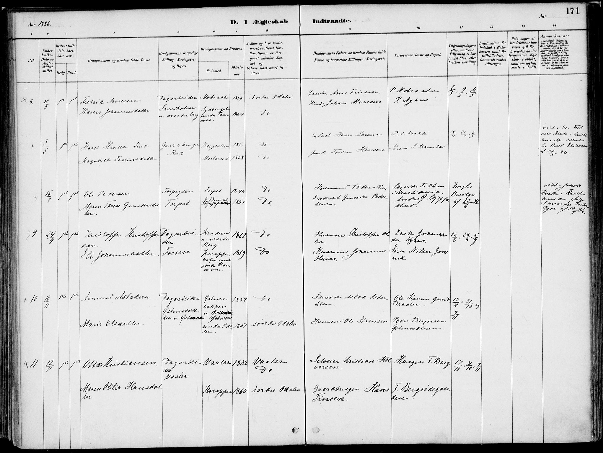 Nord-Odal prestekontor, AV/SAH-PREST-032/H/Ha/Haa/L0008: Ministerialbok nr. 8, 1886-1901, s. 171