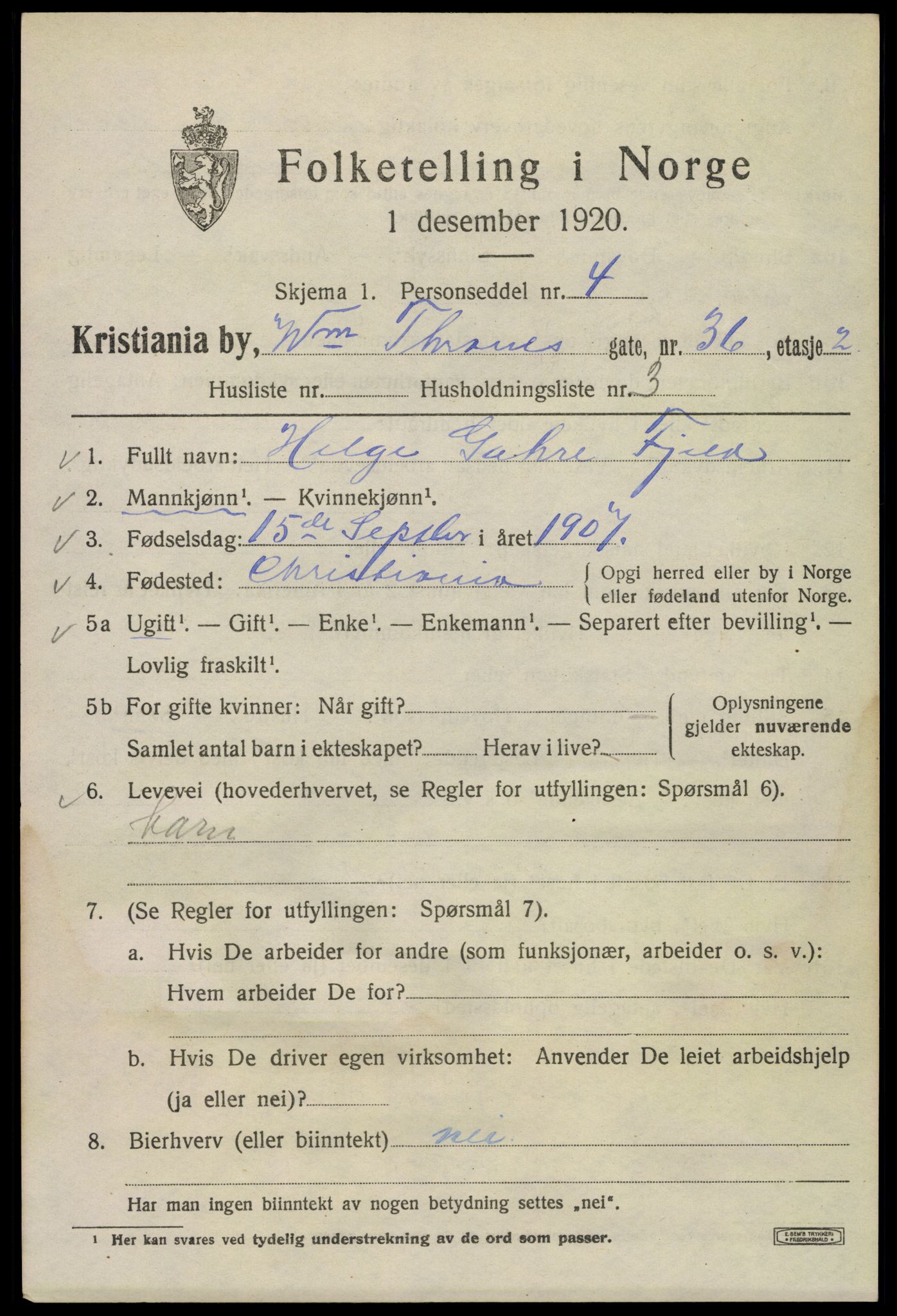 SAO, Folketelling 1920 for 0301 Kristiania kjøpstad, 1920, s. 647139