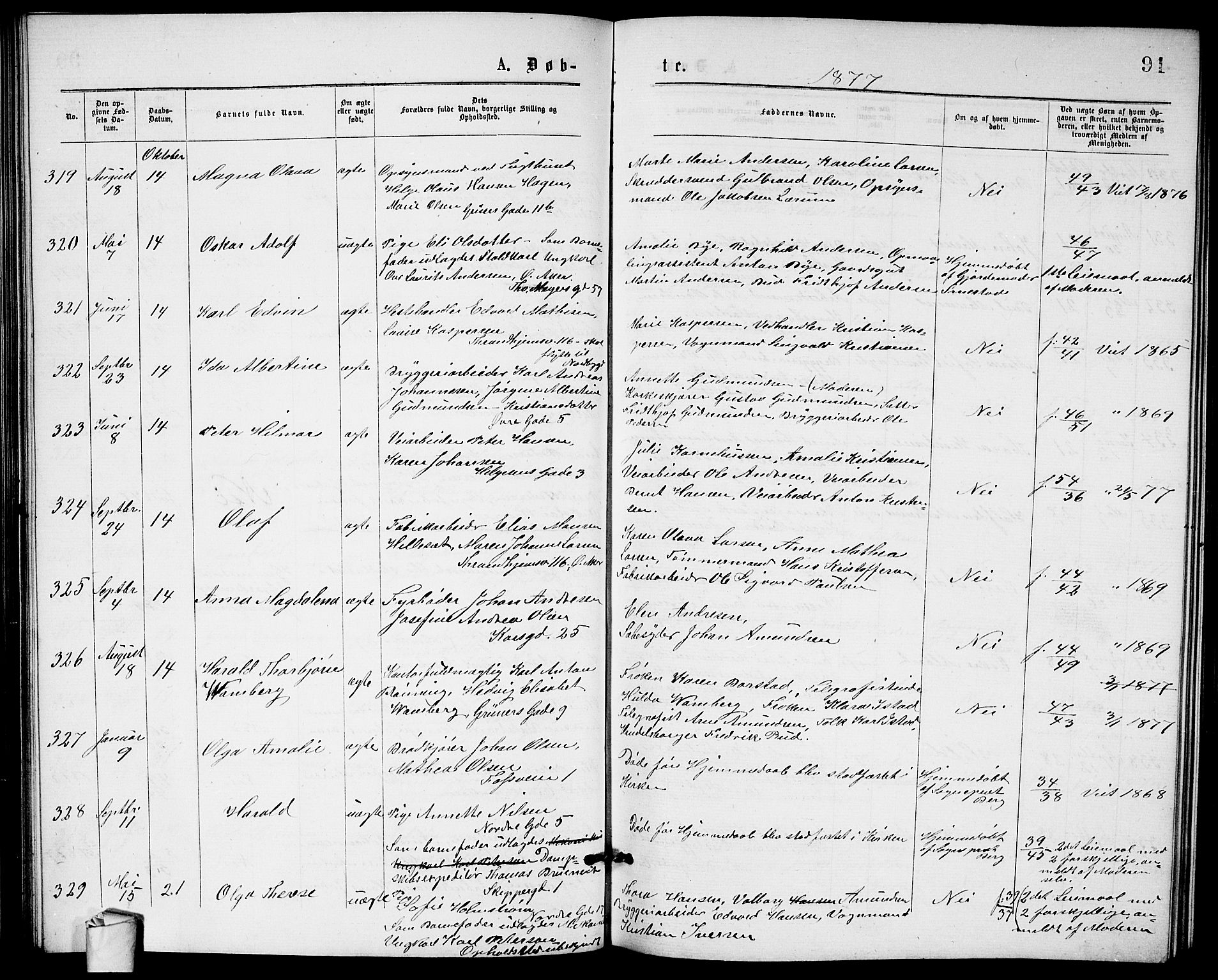 Paulus prestekontor Kirkebøker, AV/SAO-A-10871/G/Ga/L0001: Klokkerbok nr. 1, 1875-1878, s. 91