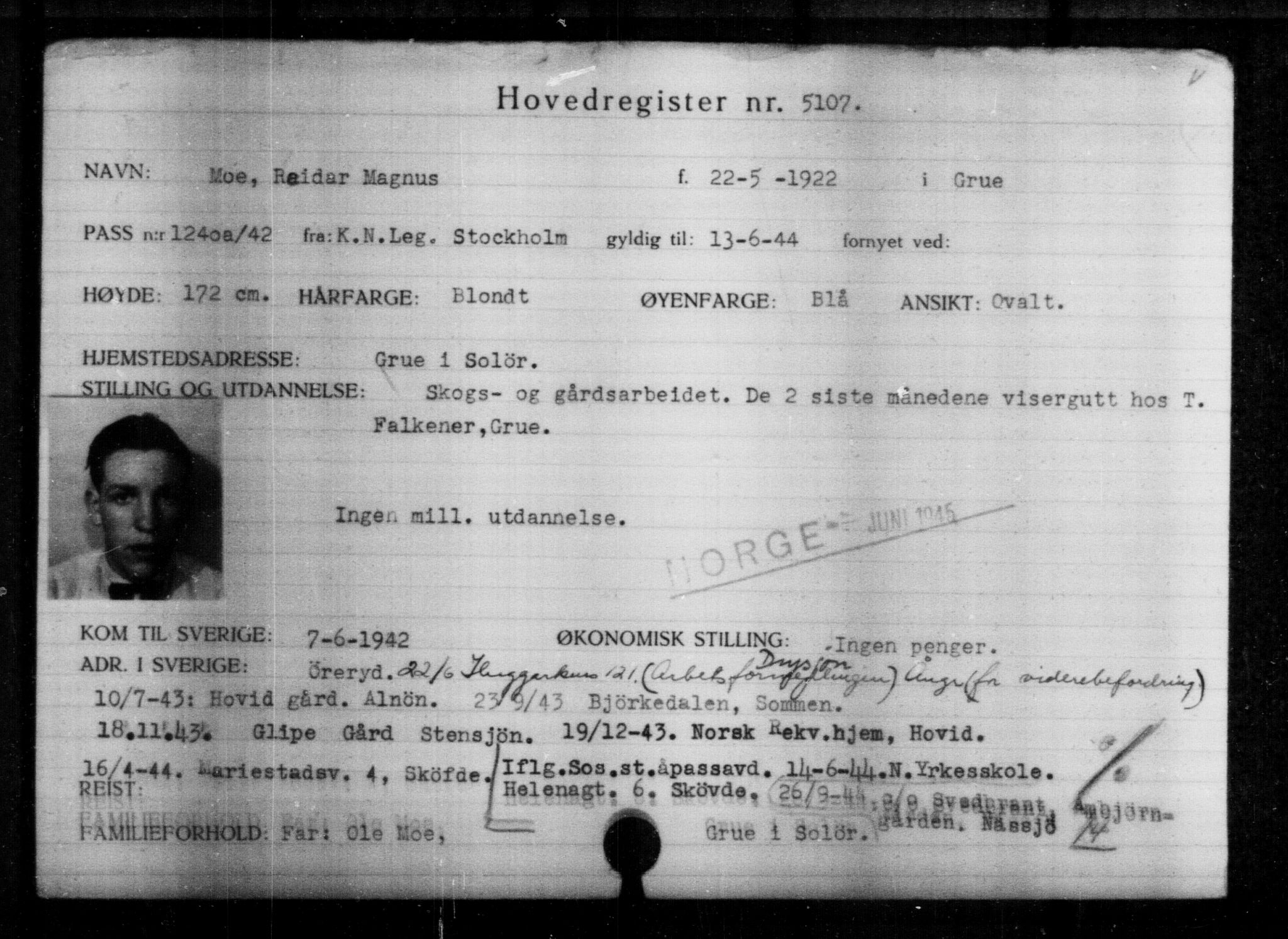 Utenriksstasjonene, Legasjonen i Stockholm, Flyktningkontoret, AV/RA-S-6753/V/Va/L0004: Kjesäterkartoteket, flyktninger med registreringsnr. 3496-6610, 1940-1945, s. 1900