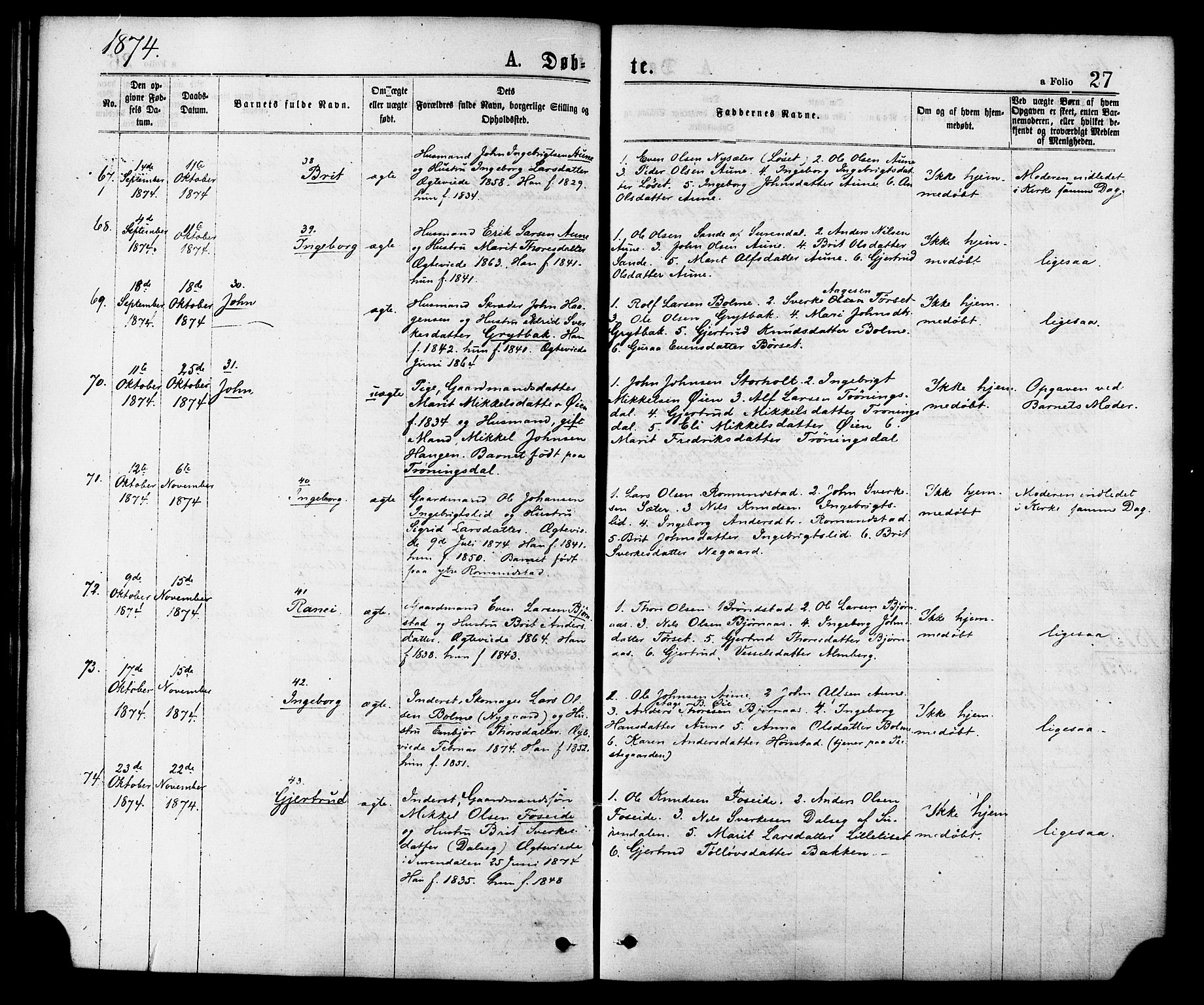 Ministerialprotokoller, klokkerbøker og fødselsregistre - Møre og Romsdal, AV/SAT-A-1454/598/L1068: Ministerialbok nr. 598A02, 1872-1881, s. 27