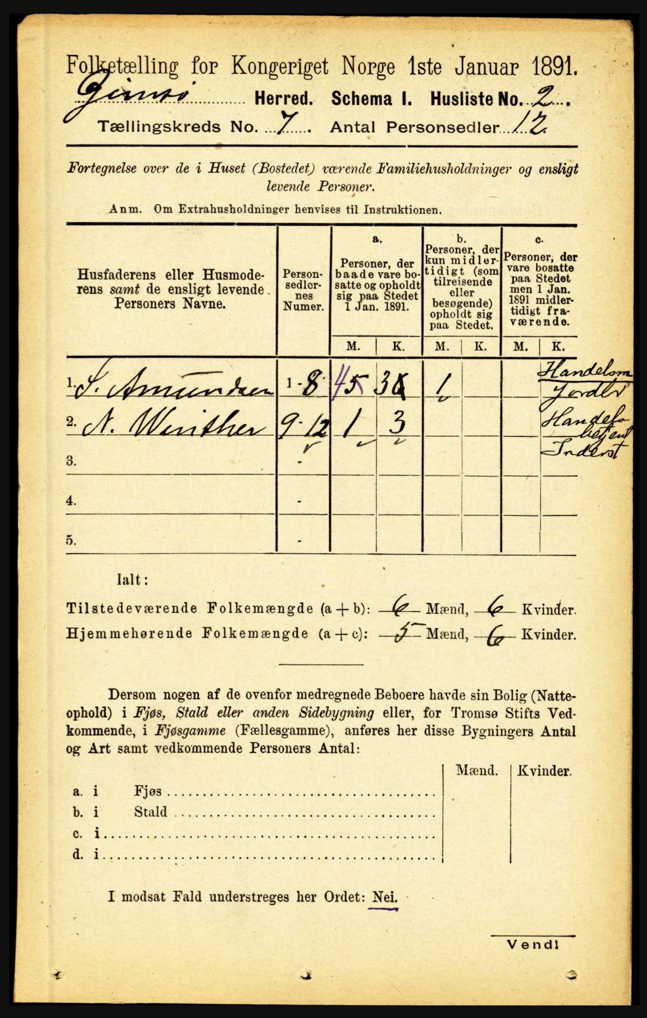 RA, Folketelling 1891 for 1864 Gimsøy herred, 1891, s. 1172