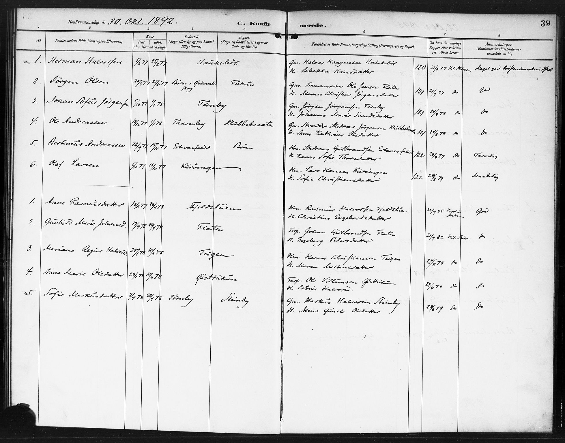 Rødenes prestekontor Kirkebøker, AV/SAO-A-2005/F/Fb/L0002: Ministerialbok nr. II 2, 1890-1900, s. 39