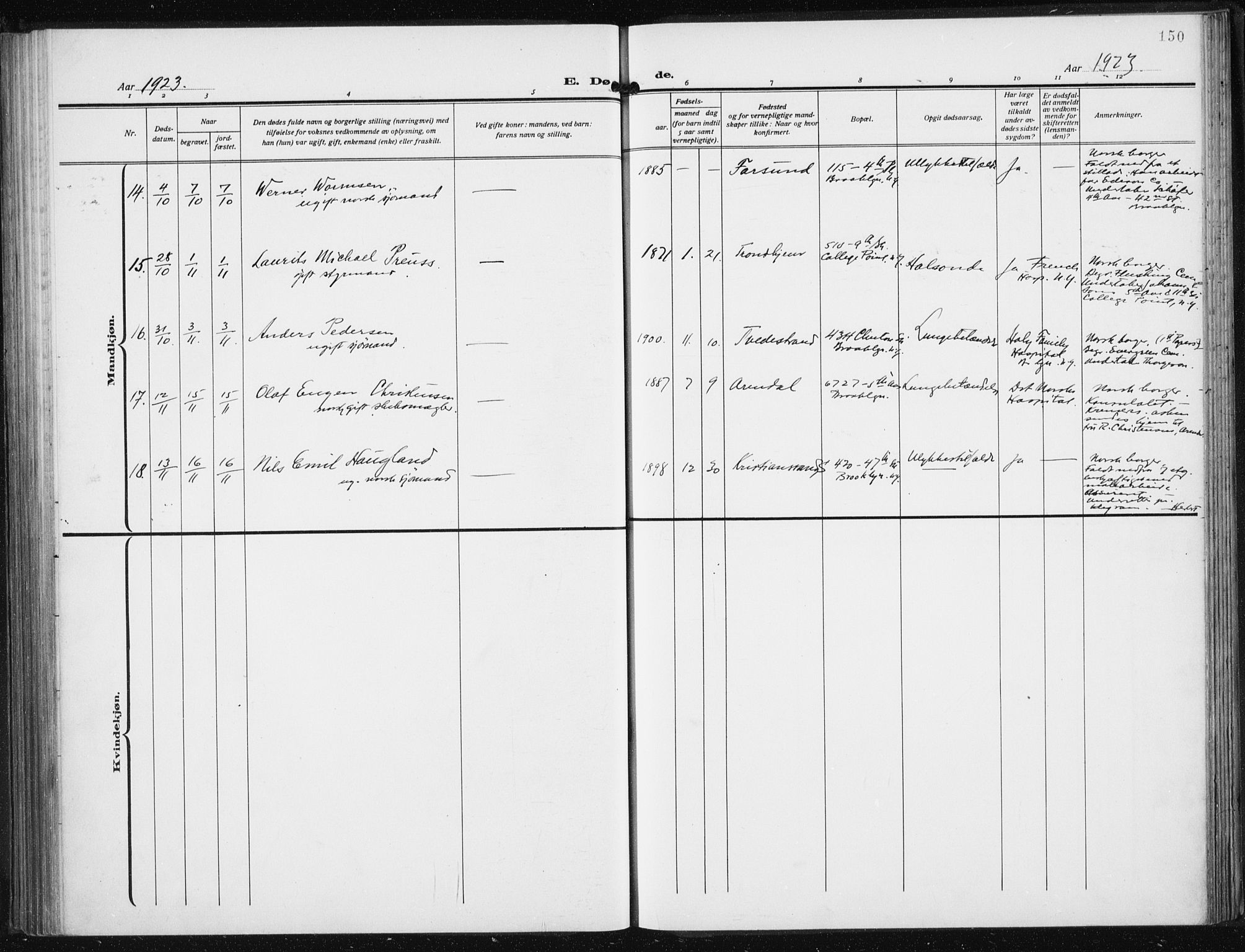 Den norske sjømannsmisjon i utlandet/New York, AV/SAB-SAB/PA-0110/H/Ha/L0008: Ministerialbok nr. A 8, 1923-1935, s. 150