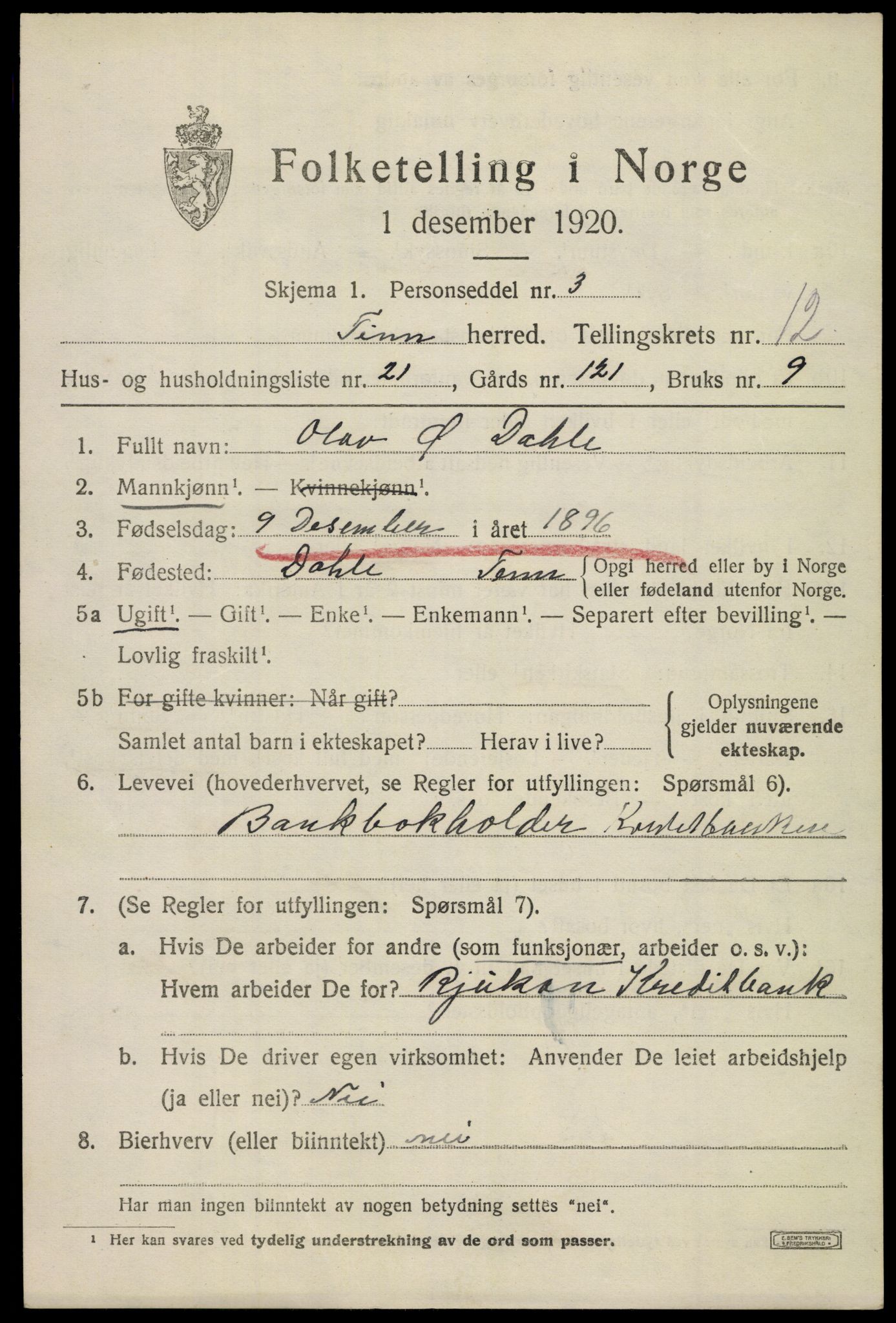 SAKO, Folketelling 1920 for 0826 Tinn herred, 1920, s. 7954