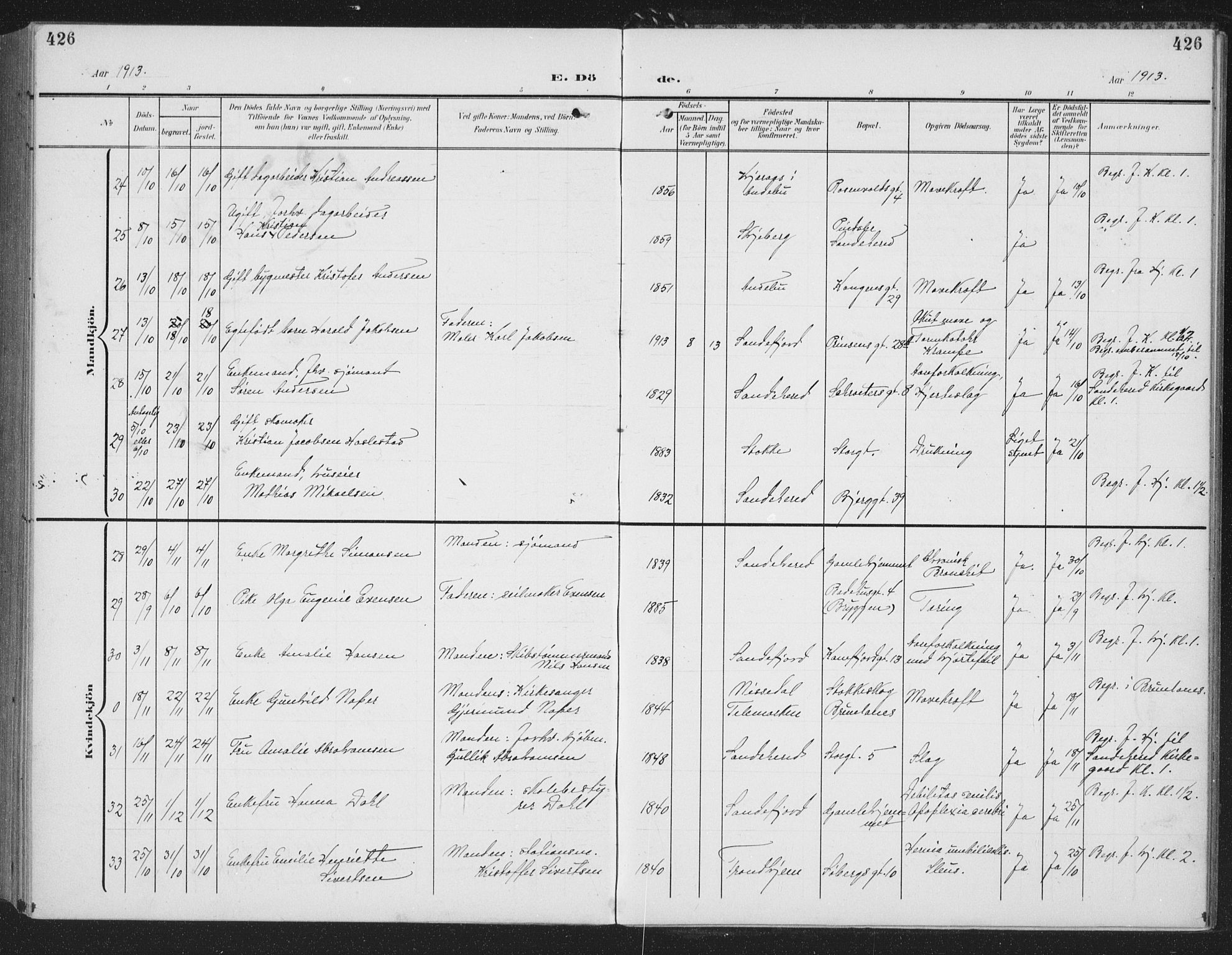 Sandefjord kirkebøker, AV/SAKO-A-315/G/Ga/L0003: Klokkerbok nr. 3, 1903-1920, s. 426