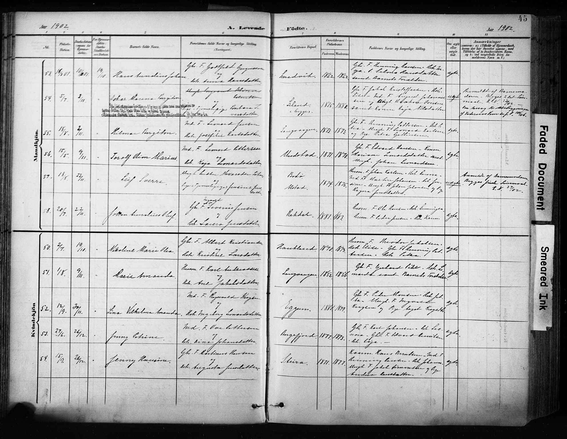 Ministerialprotokoller, klokkerbøker og fødselsregistre - Nordland, AV/SAT-A-1459/880/L1134: Ministerialbok nr. 880A08, 1899-1908, s. 45