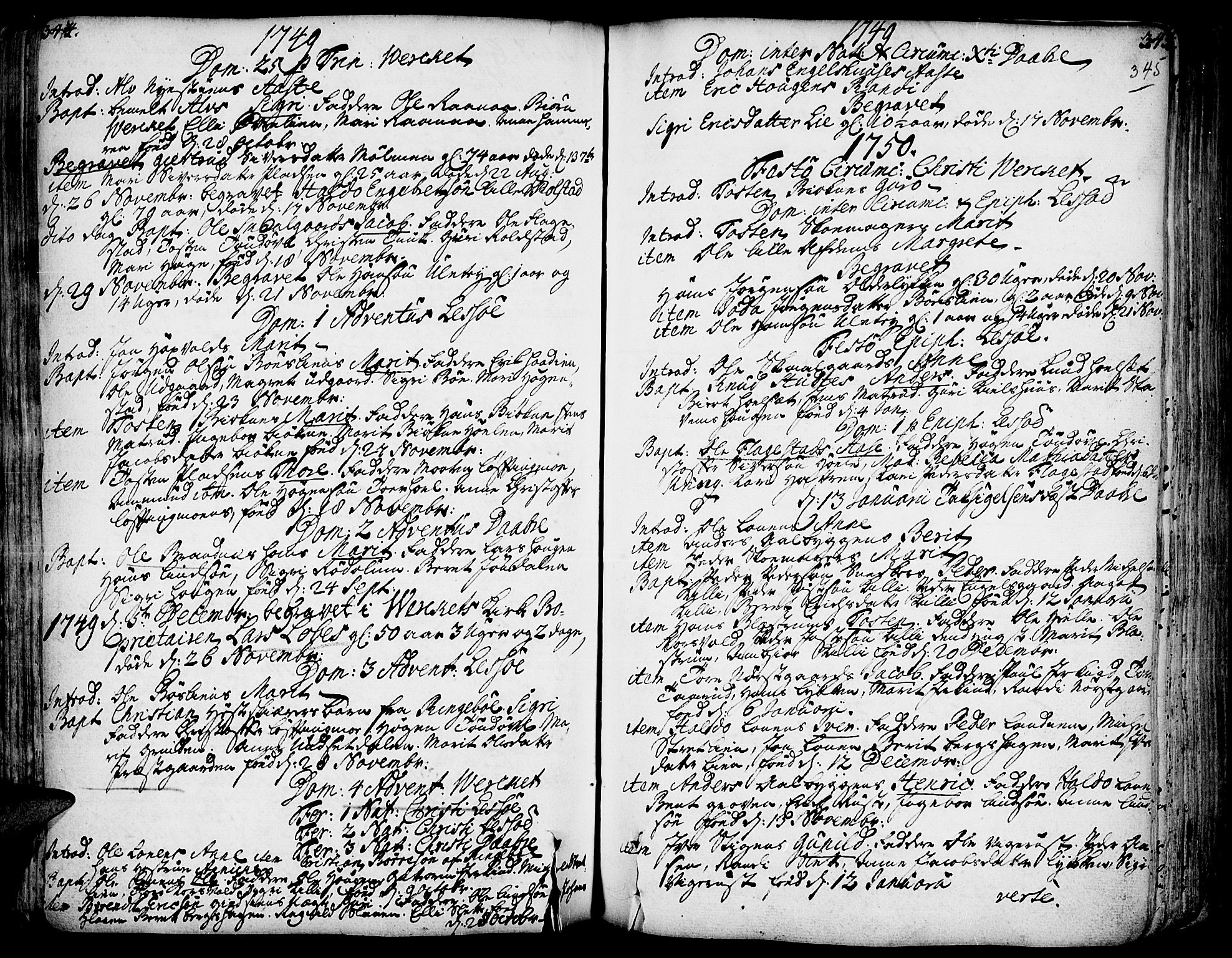 Lesja prestekontor, AV/SAH-PREST-068/H/Ha/Haa/L0002: Ministerialbok nr. 2, 1732-1776, s. 344-345
