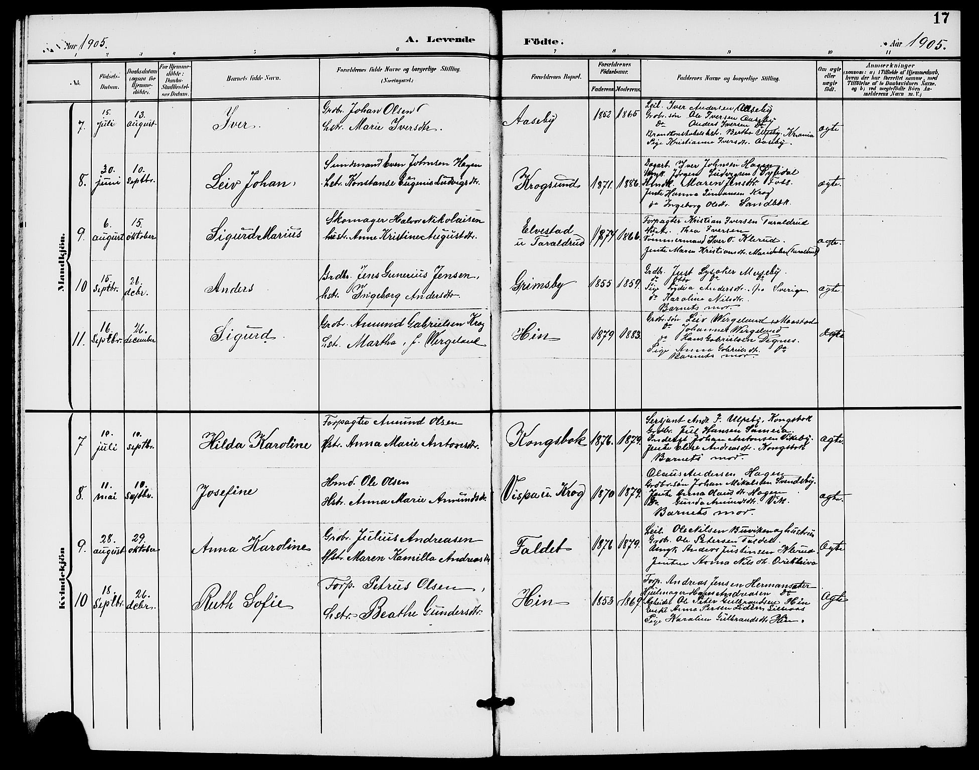 Rødenes prestekontor Kirkebøker, AV/SAO-A-2005/G/Ga/L0002: Klokkerbok nr. I 2, 1901-1910, s. 17