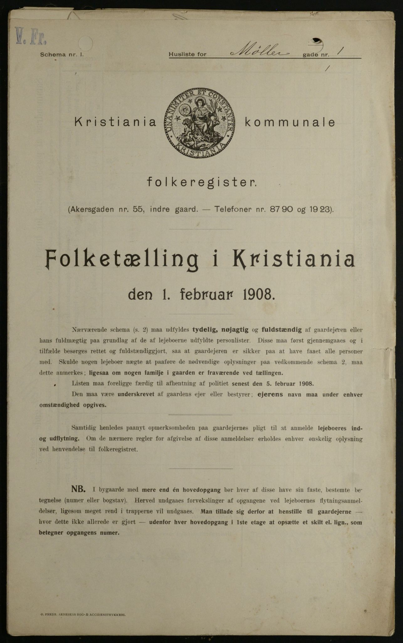 OBA, Kommunal folketelling 1.2.1908 for Kristiania kjøpstad, 1908, s. 61191