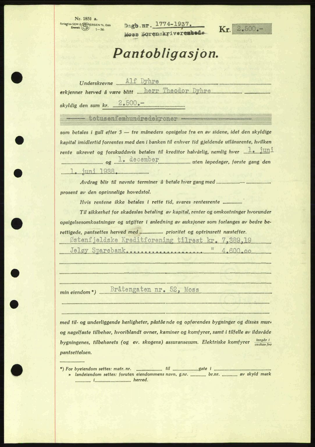 Moss sorenskriveri, SAO/A-10168: Pantebok nr. B4, 1937-1938, Dagboknr: 1774/1937