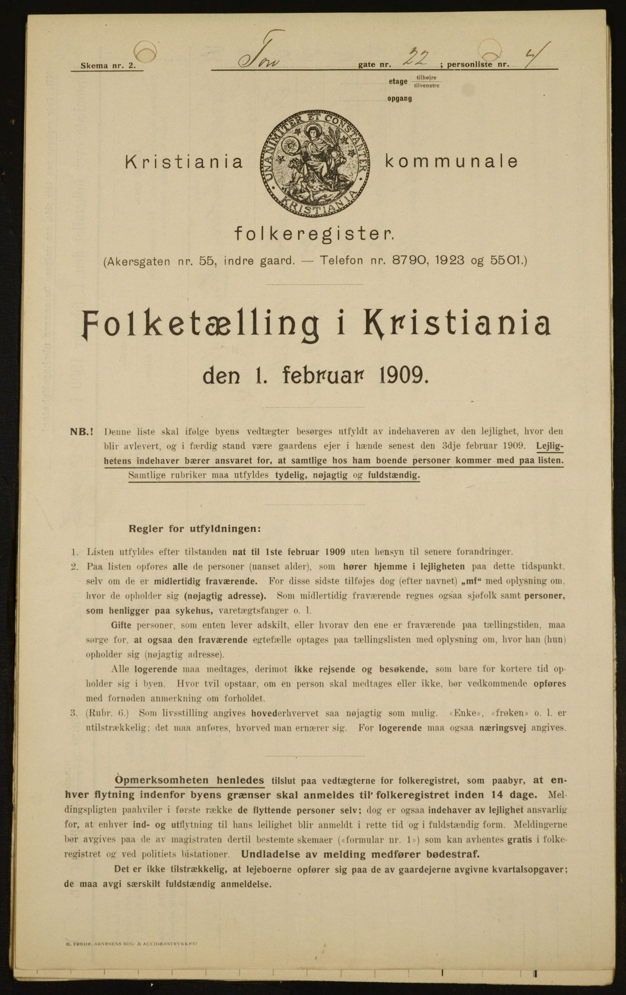 OBA, Kommunal folketelling 1.2.1909 for Kristiania kjøpstad, 1909, s. 103493