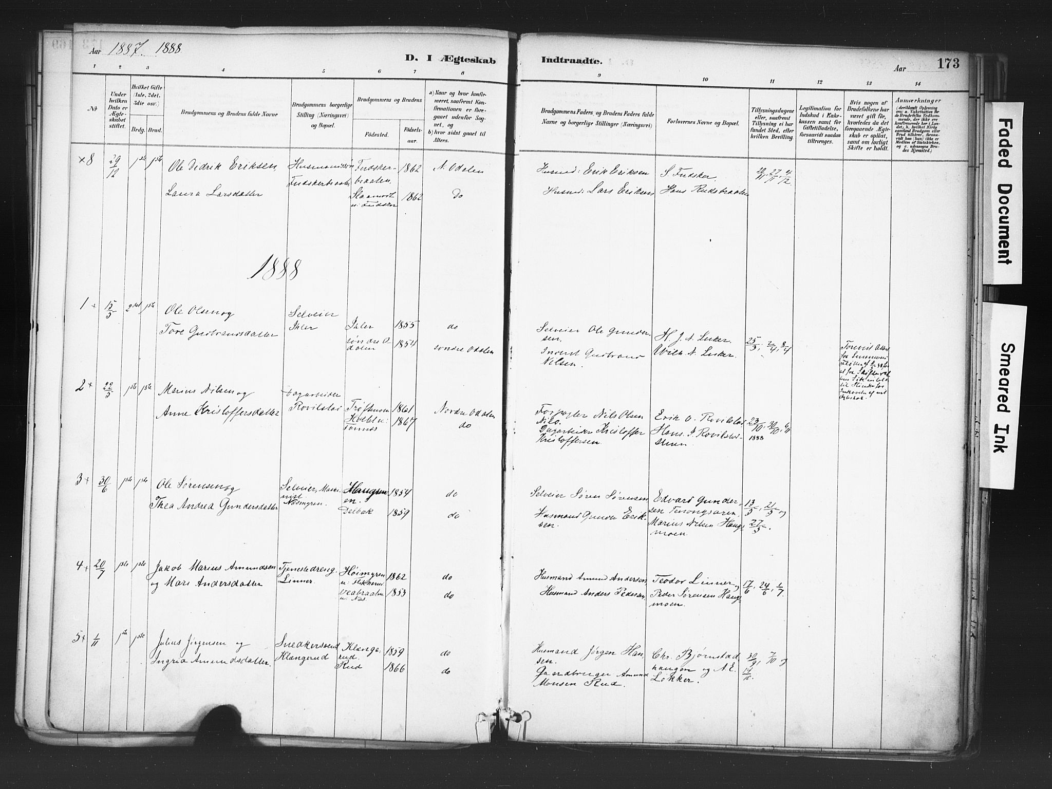 Nord-Odal prestekontor, AV/SAH-PREST-032/H/Ha/Haa/L0006: Ministerialbok nr. 6, 1886-1901, s. 173