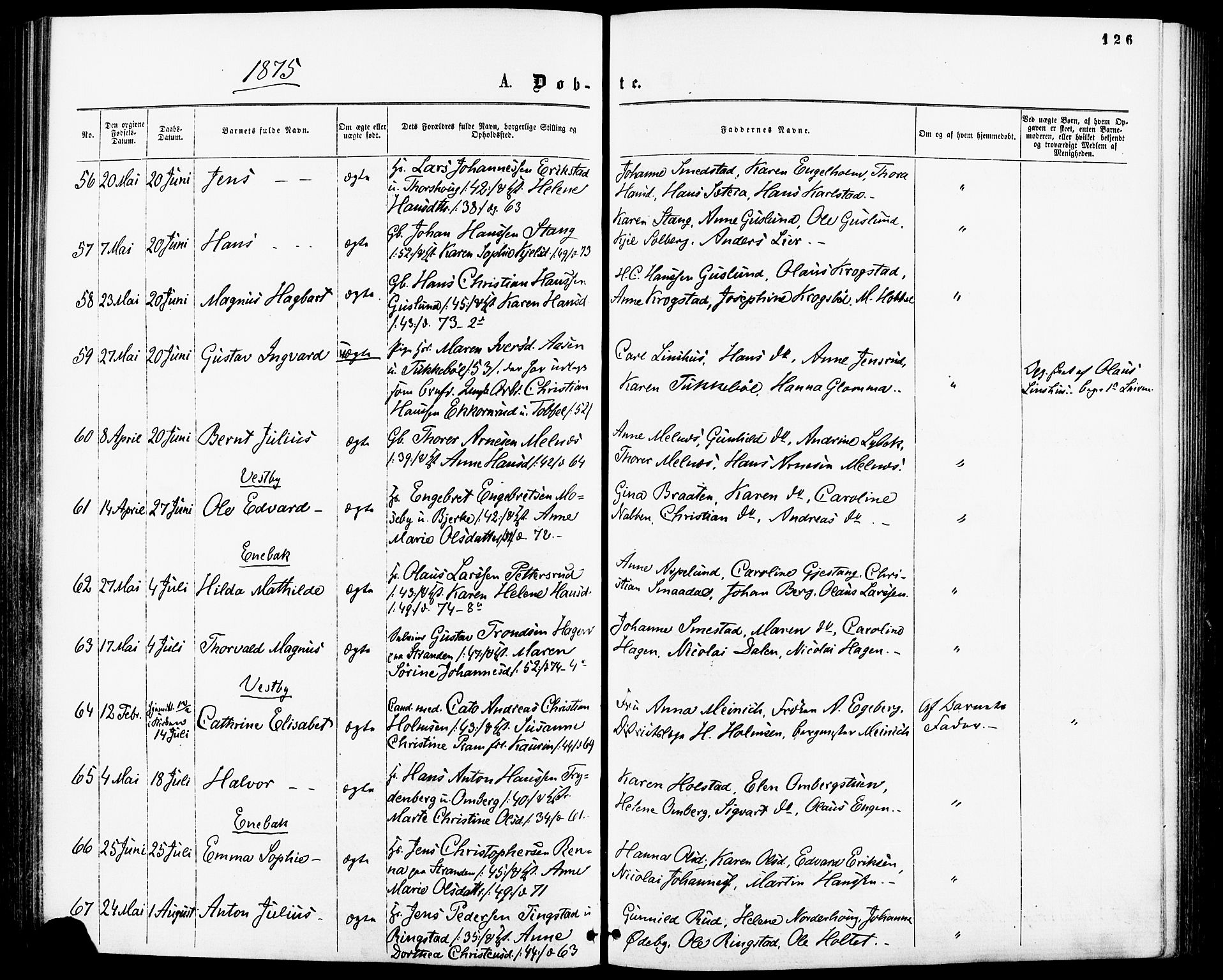 Enebakk prestekontor Kirkebøker, SAO/A-10171c/F/Fa/L0011: Ministerialbok nr. I 11, 1862-1882, s. 126