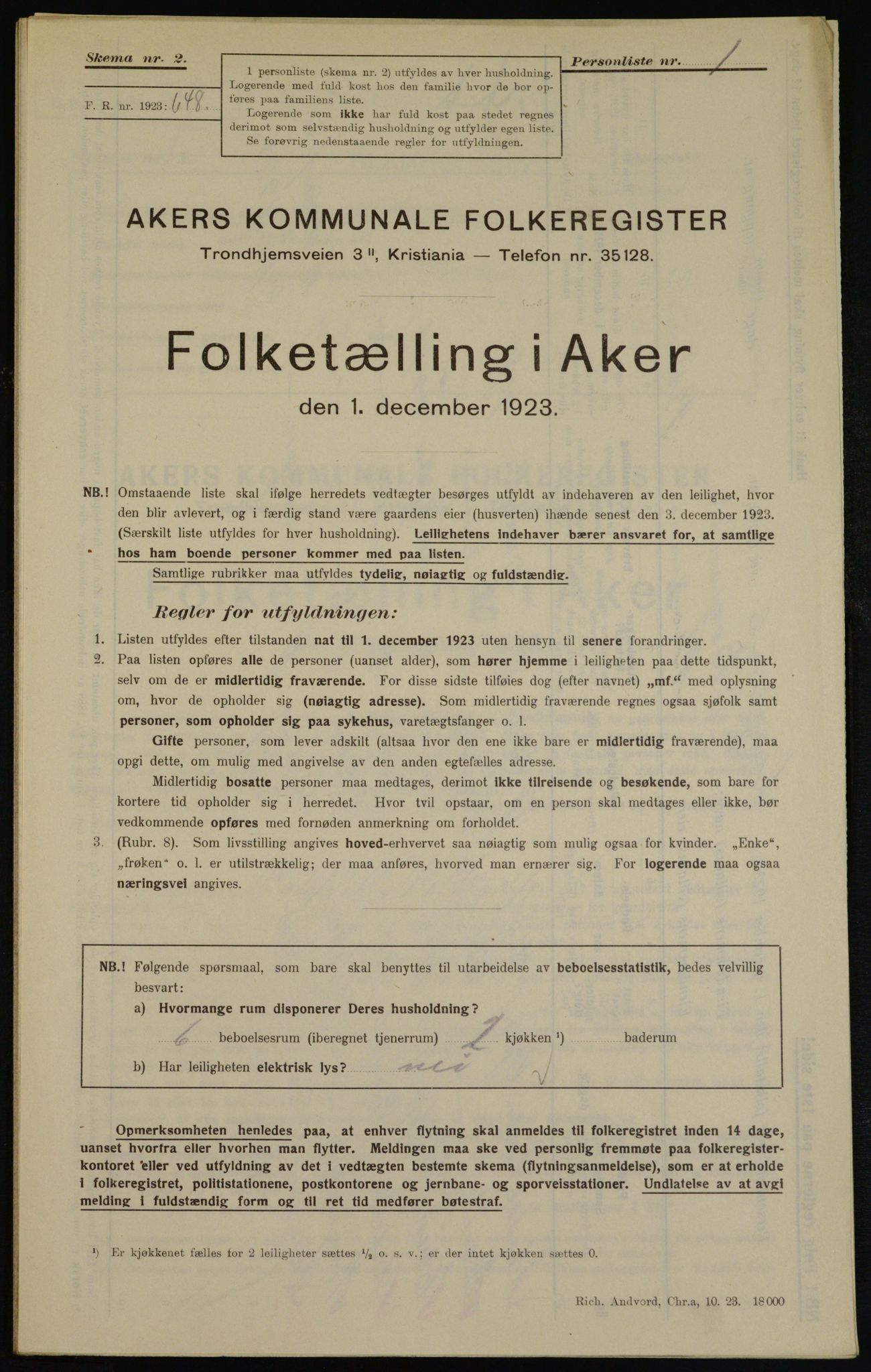 , Kommunal folketelling 1.12.1923 for Aker, 1923, s. 40598