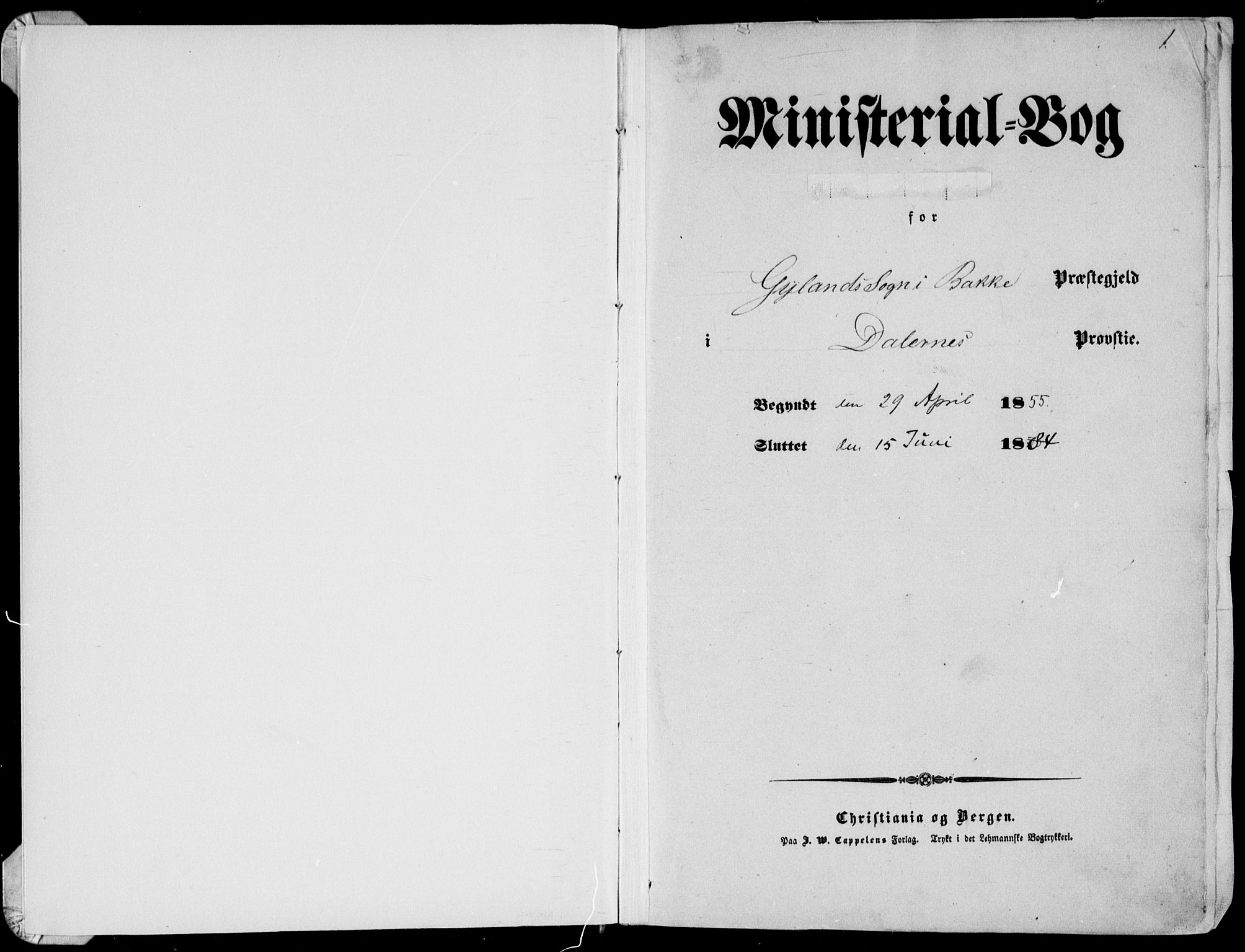 Bakke sokneprestkontor, AV/SAK-1111-0002/F/Fa/Fab/L0002: Ministerialbok nr. A 2, 1855-1884, s. 1