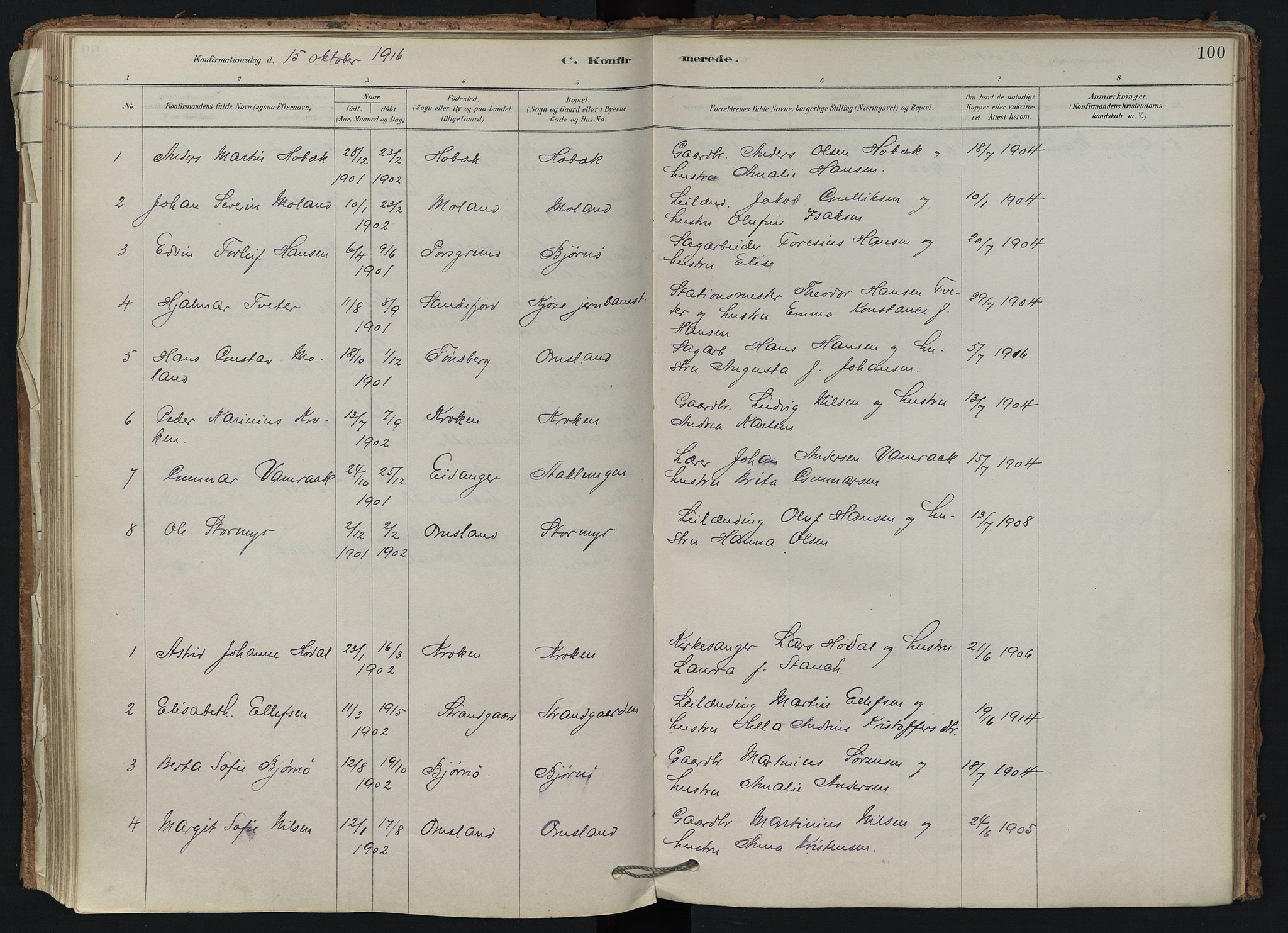 Brunlanes kirkebøker, SAKO/A-342/F/Fd/L0001: Ministerialbok nr. IV 1, 1878-1917, s. 100