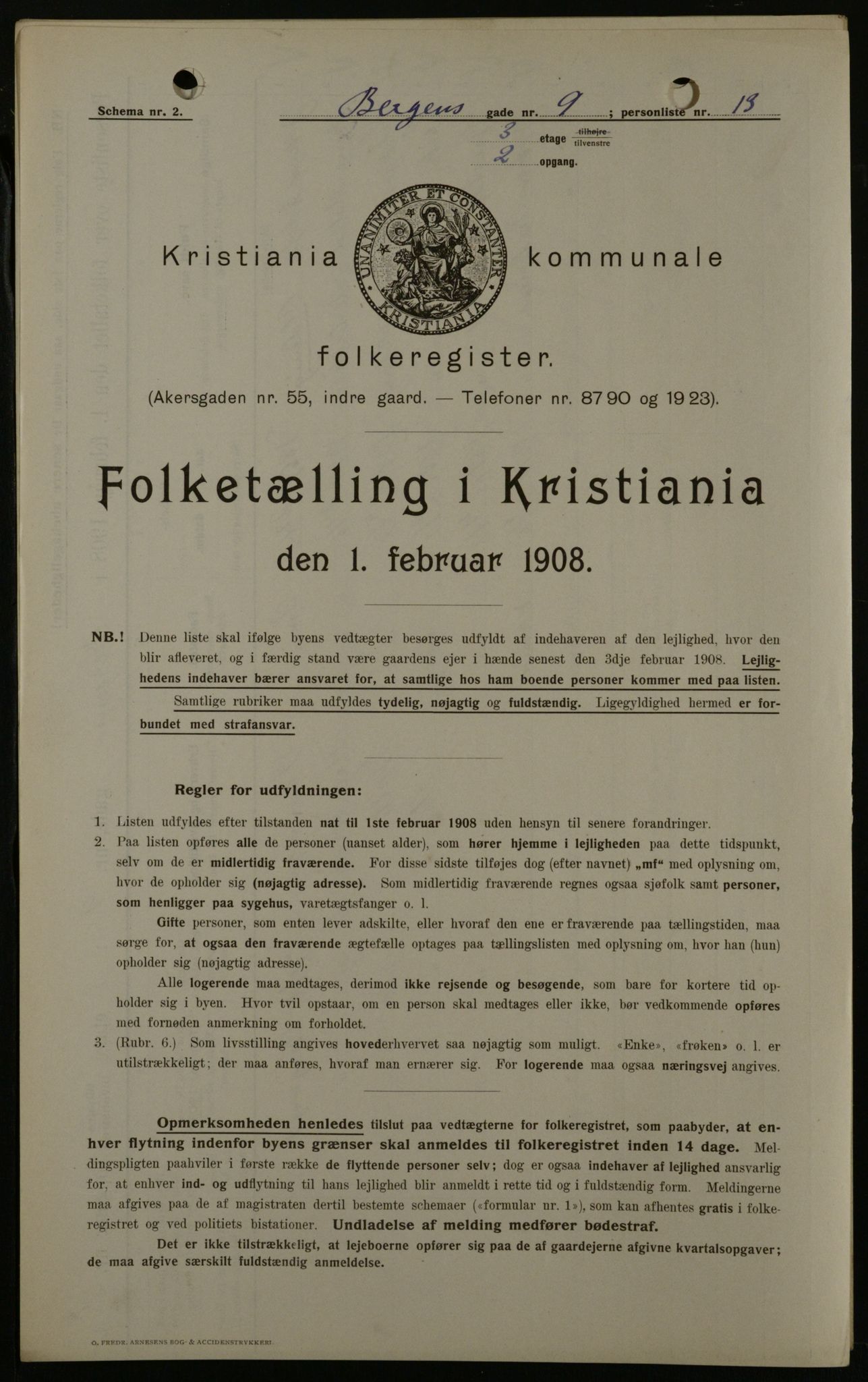 OBA, Kommunal folketelling 1.2.1908 for Kristiania kjøpstad, 1908, s. 3909