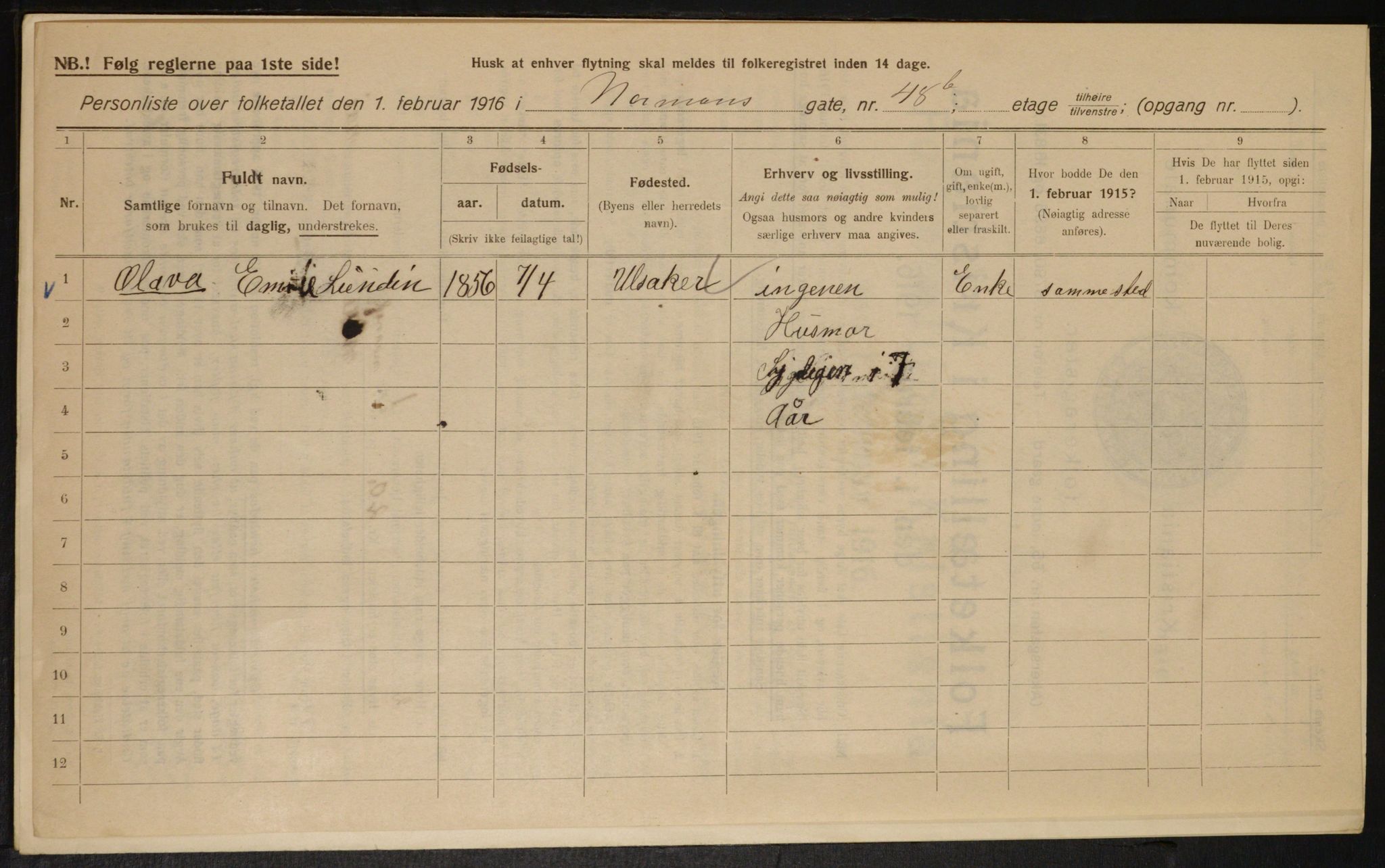 OBA, Kommunal folketelling 1.2.1916 for Kristiania, 1916, s. 75677