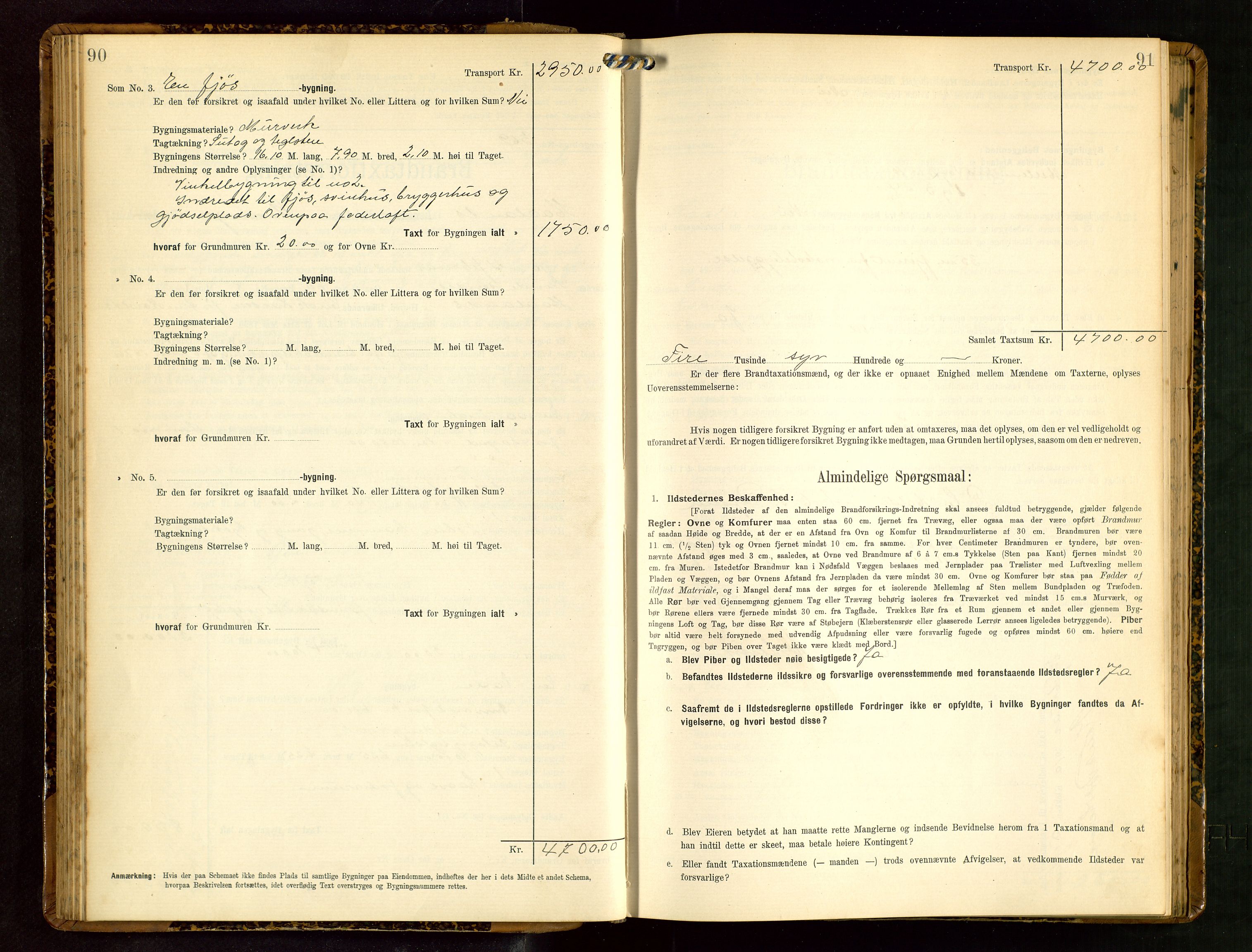 Håland lensmannskontor, AV/SAST-A-100100/Gob/L0003: Branntakstprotokoll - skjematakst. Register i boken., 1909-1910, s. 90-91