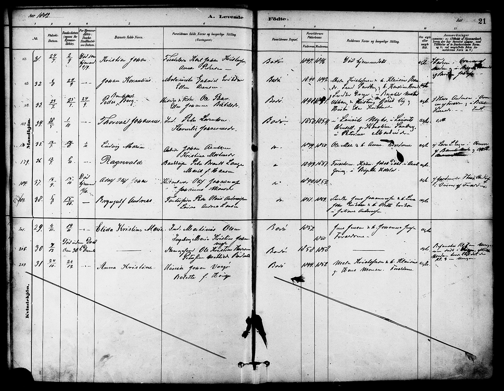 Ministerialprotokoller, klokkerbøker og fødselsregistre - Nordland, AV/SAT-A-1459/801/L0030: Klokkerbok nr. 801C05, 1879-1887, s. 21