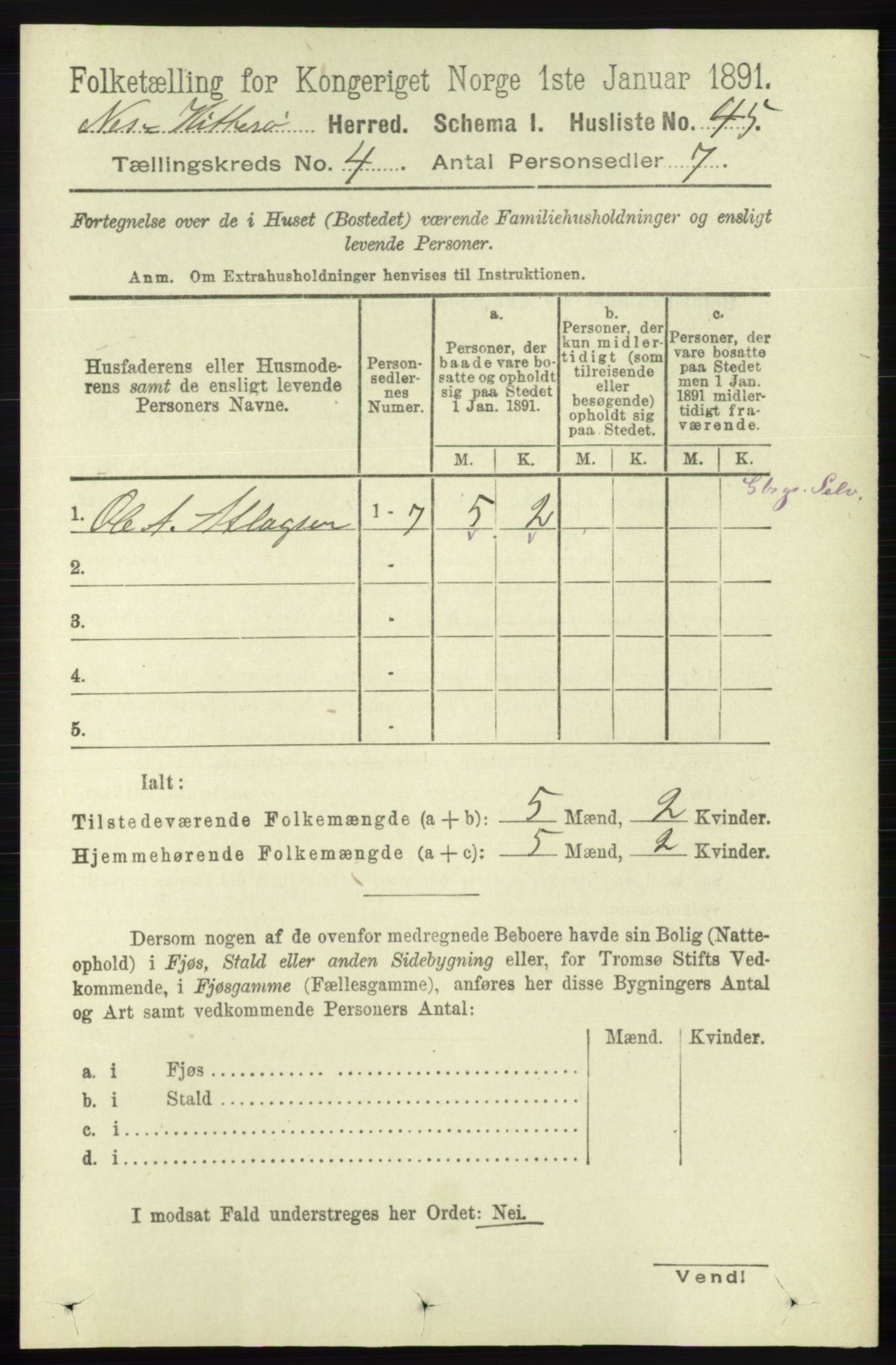 RA, Folketelling 1891 for 1043 Hidra og Nes herred, 1891, s. 1414