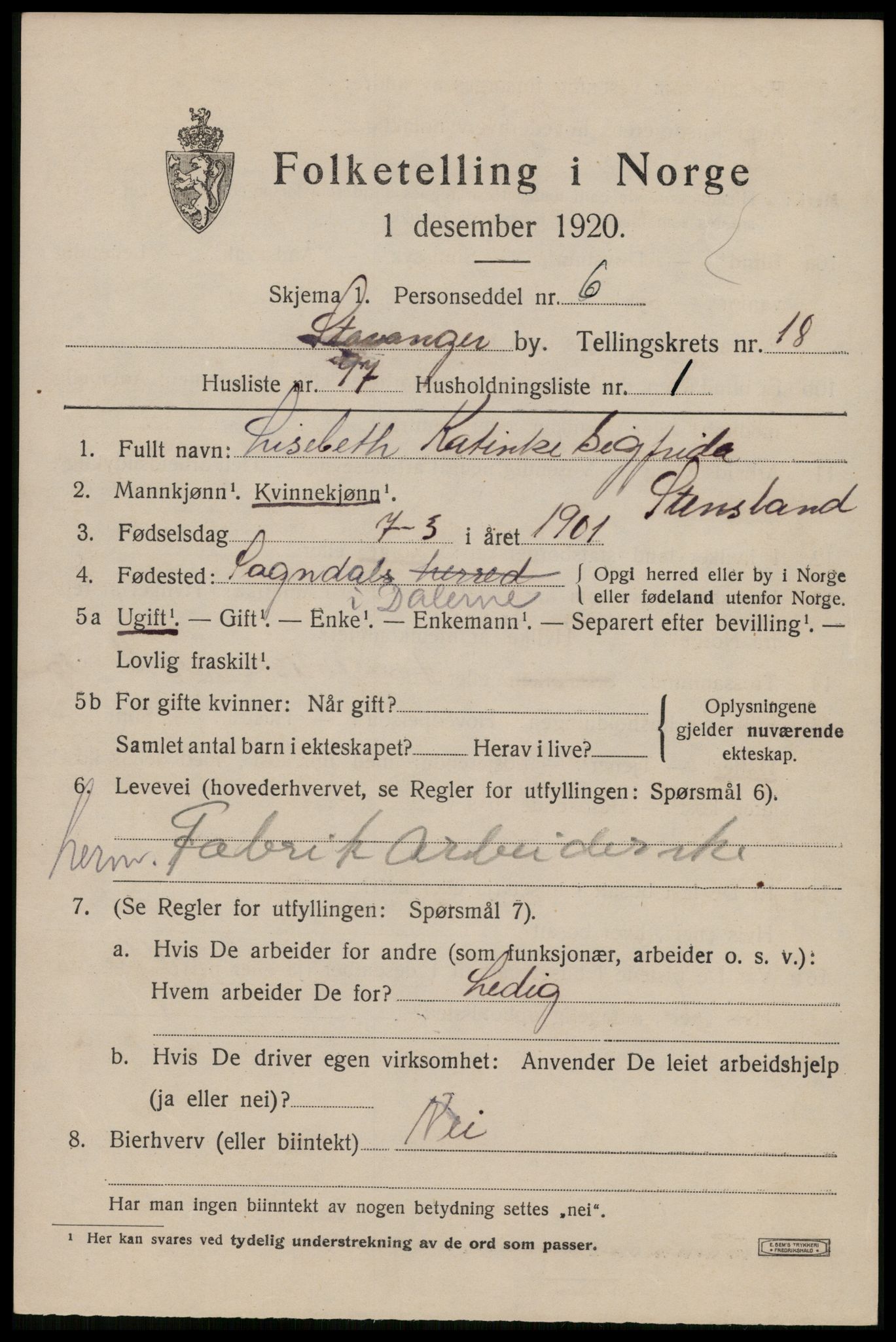 SAST, Folketelling 1920 for 1103 Stavanger kjøpstad, 1920, s. 67962