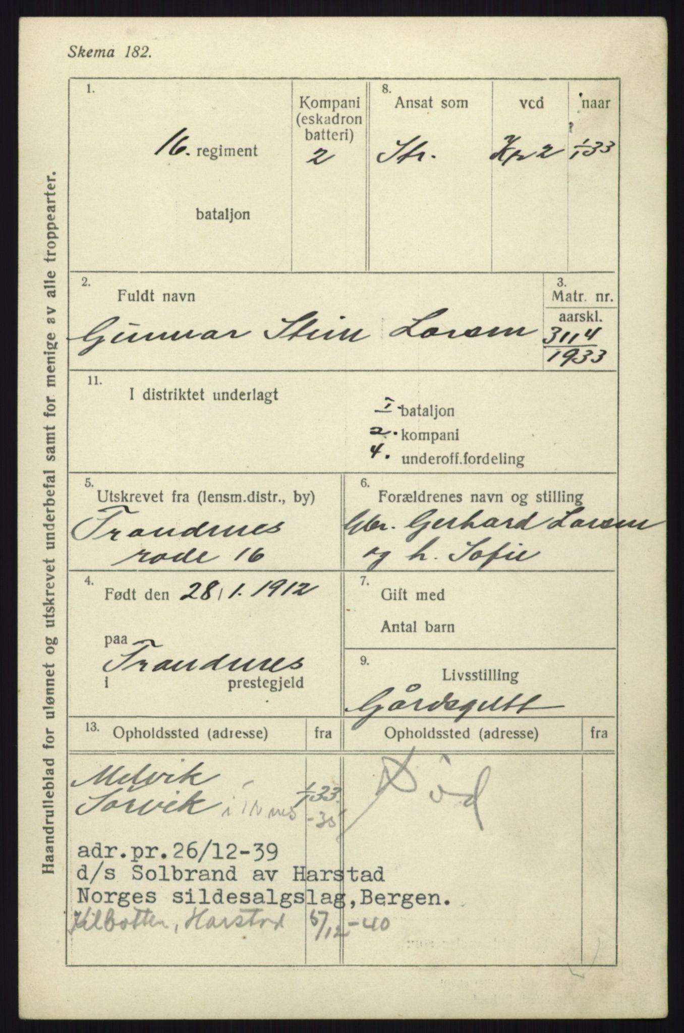 Forsvaret, Troms infanteriregiment nr. 16, AV/RA-RAFA-3146/P/Pa/L0017: Rulleblad for regimentets menige mannskaper, årsklasse 1933, 1933, s. 747