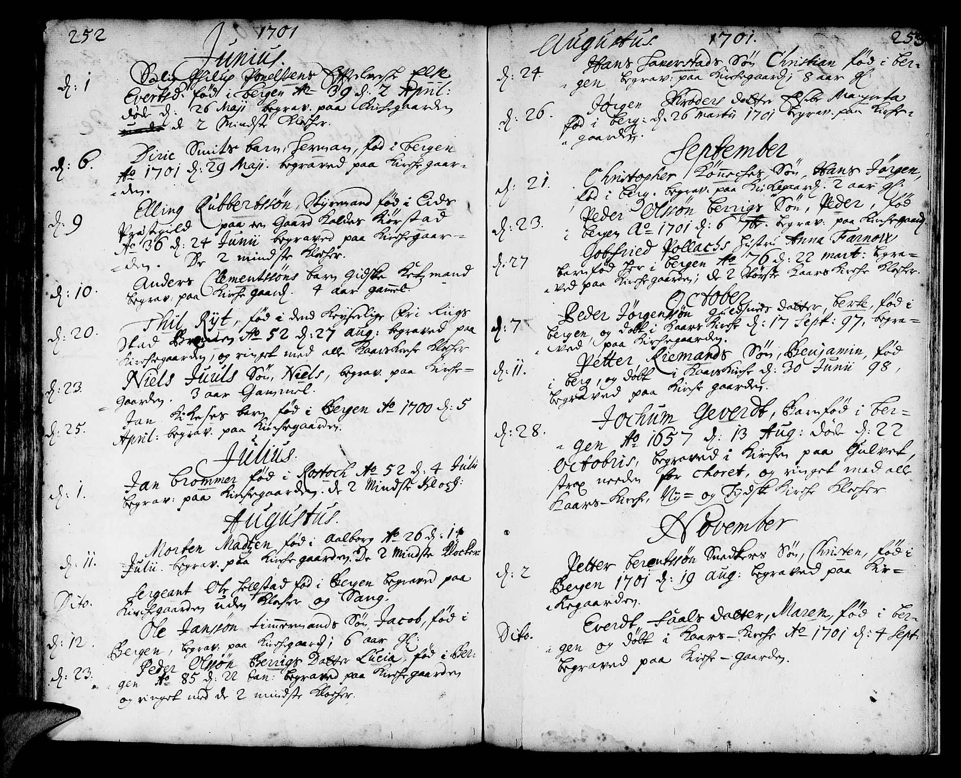 Korskirken sokneprestembete, AV/SAB-A-76101/H/Haa/L0010: Ministerialbok nr. A 10, 1688-1703, s. 252-253