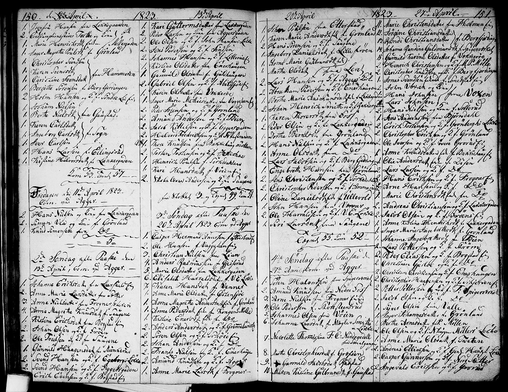 Aker prestekontor kirkebøker, AV/SAO-A-10861/G/L0003: Klokkerbok nr. 3, 1819-1836, s. 150-151