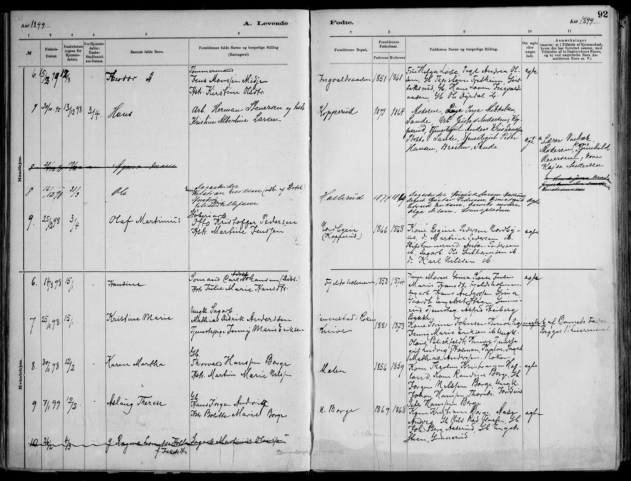 Skoger kirkebøker, AV/SAKO-A-59/F/Fa/L0006: Ministerialbok nr. I 6, 1885-1910, s. 92