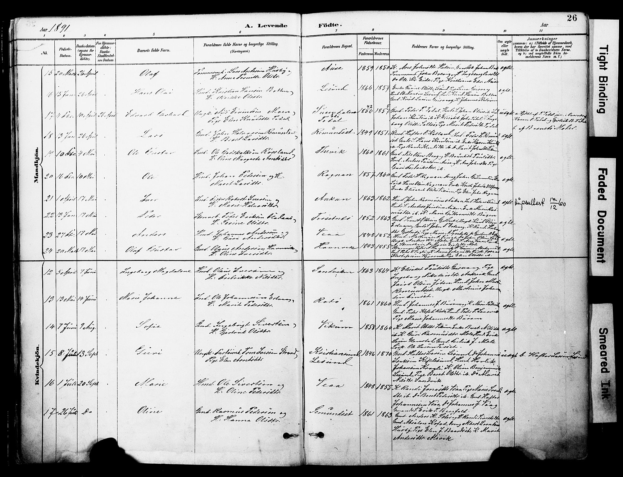 Ministerialprotokoller, klokkerbøker og fødselsregistre - Møre og Romsdal, AV/SAT-A-1454/578/L0907: Ministerialbok nr. 578A06, 1887-1904, s. 26