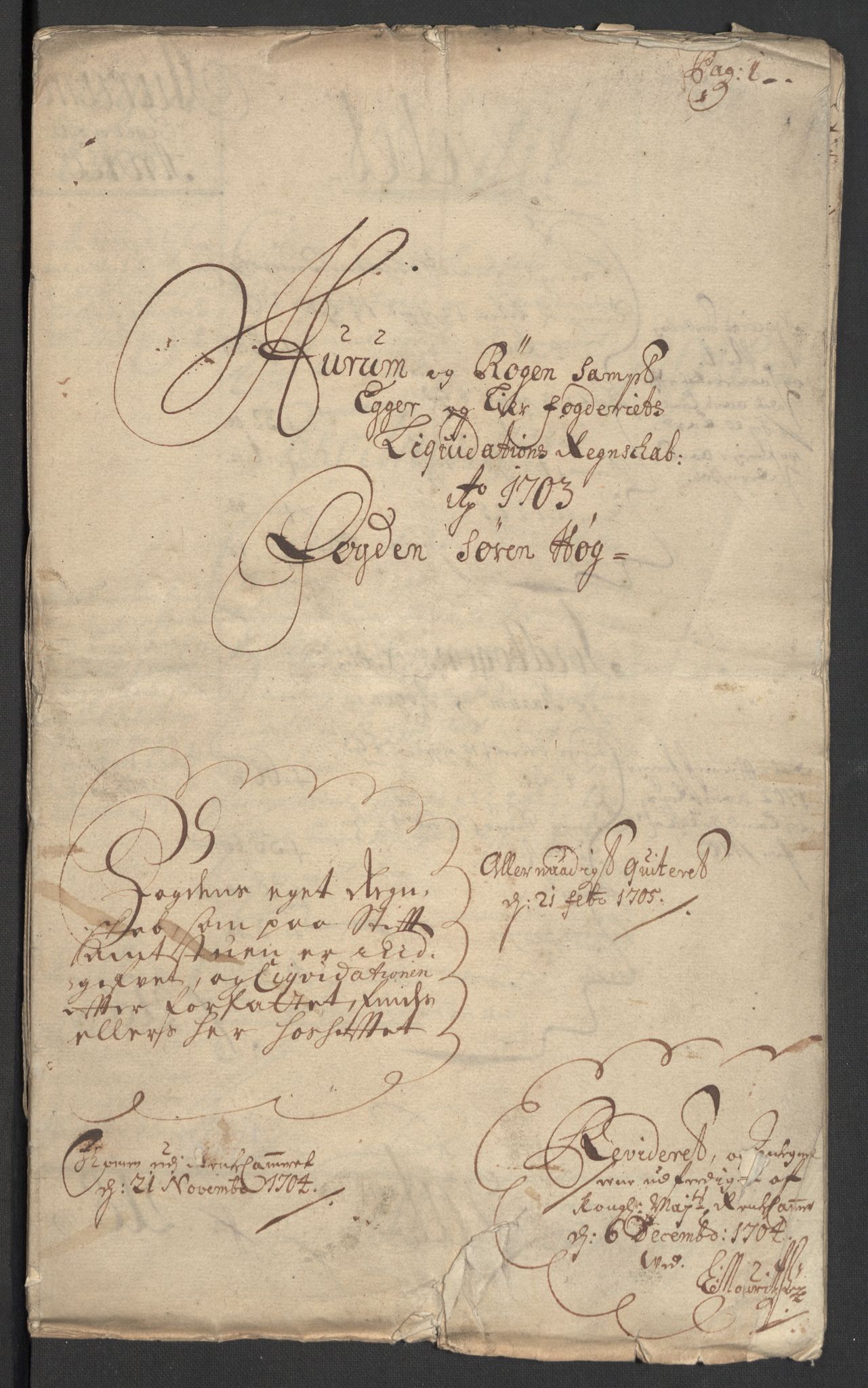 Rentekammeret inntil 1814, Reviderte regnskaper, Fogderegnskap, AV/RA-EA-4092/R30/L1699: Fogderegnskap Hurum, Røyken, Eiker og Lier, 1703, s. 3