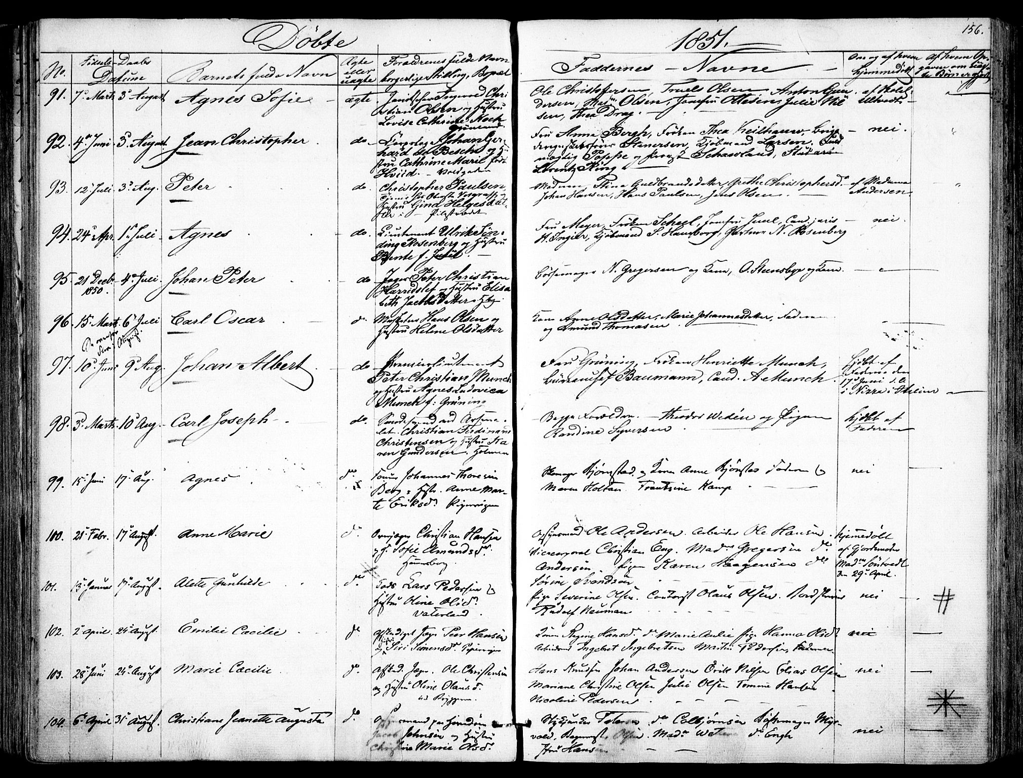 Garnisonsmenigheten Kirkebøker, AV/SAO-A-10846/F/Fa/L0008: Ministerialbok nr. 8, 1842-1859, s. 156
