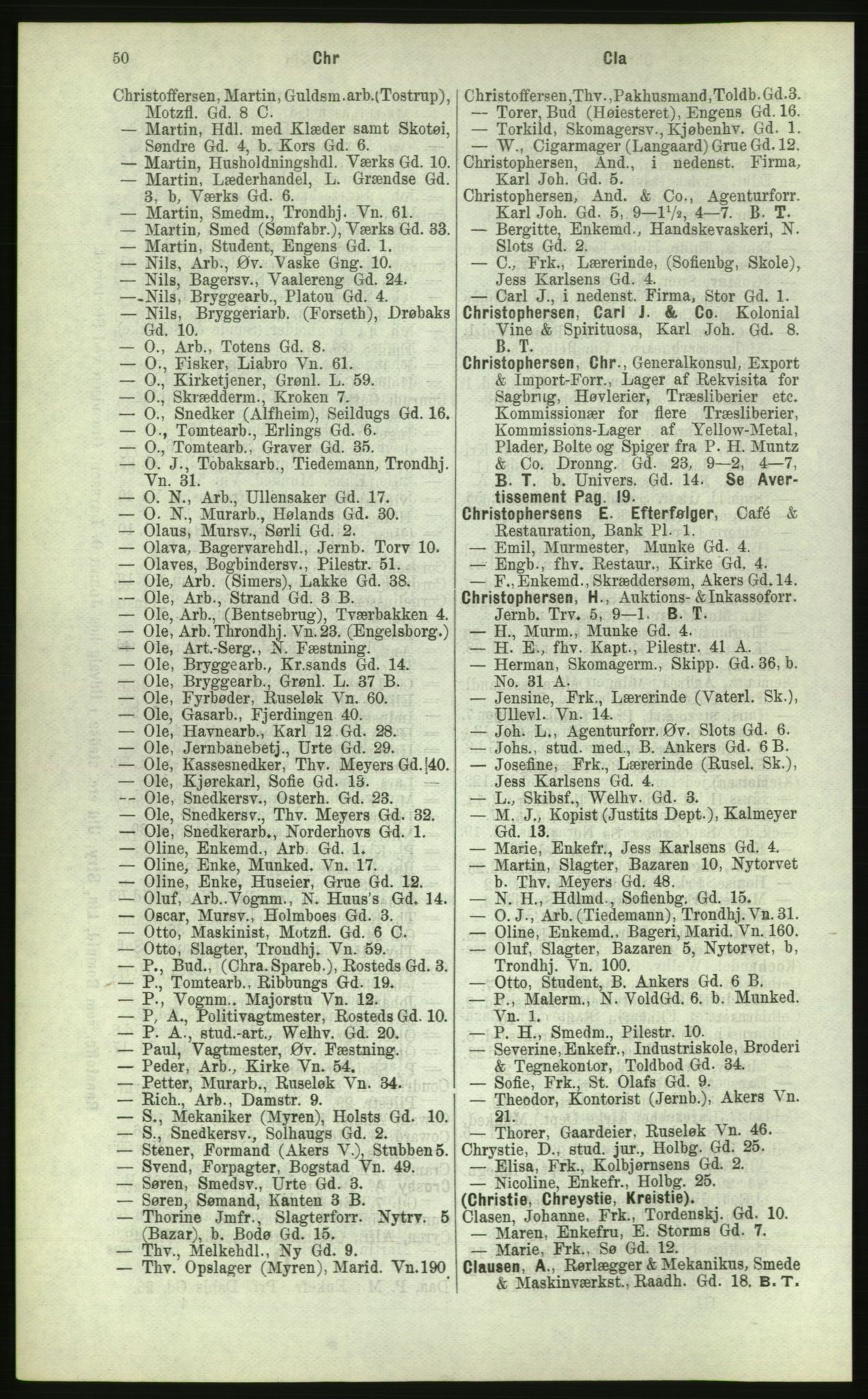 Kristiania/Oslo adressebok, PUBL/-, 1884, s. 50