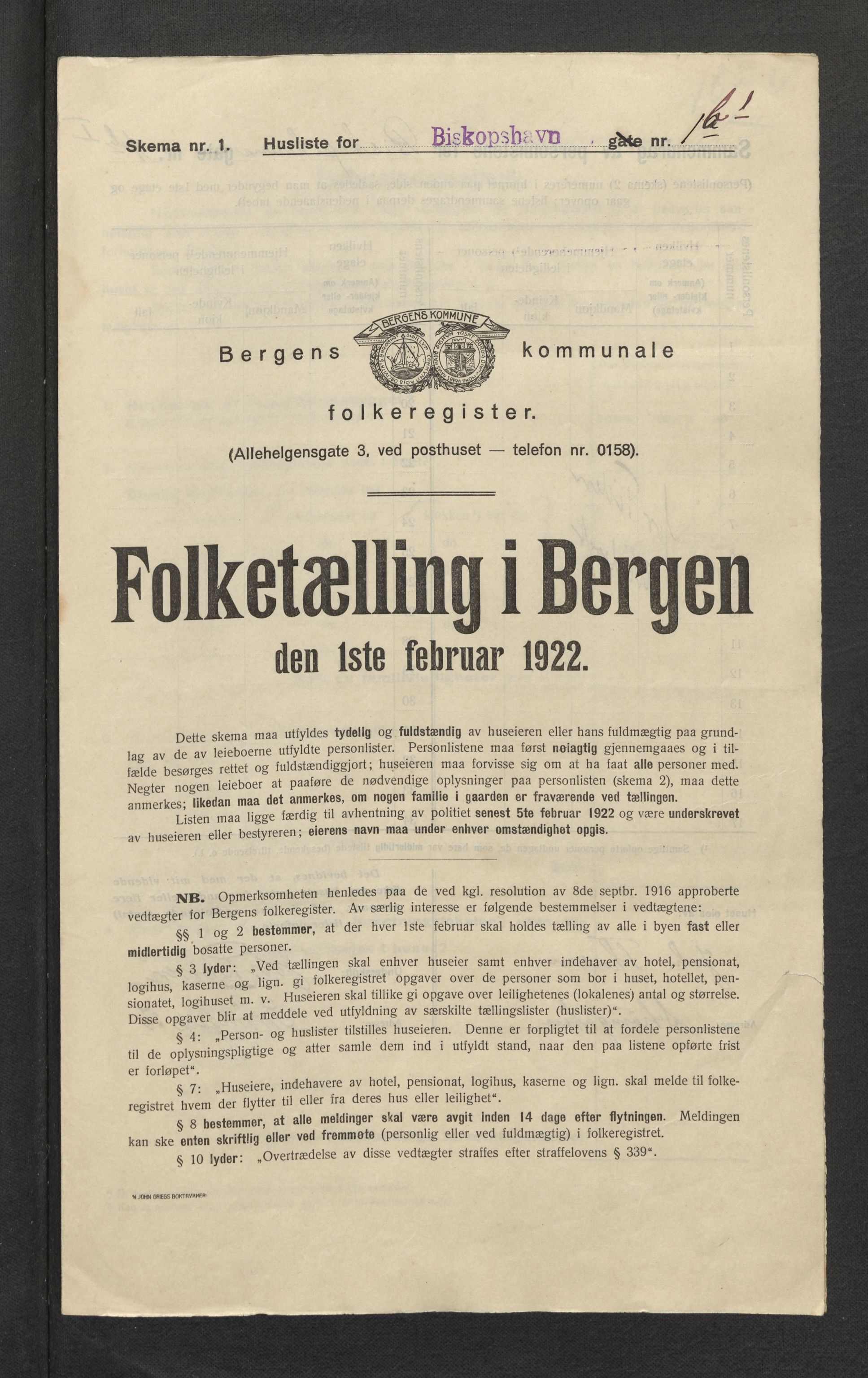 SAB, Kommunal folketelling 1922 for Bergen kjøpstad, 1922, s. 2767