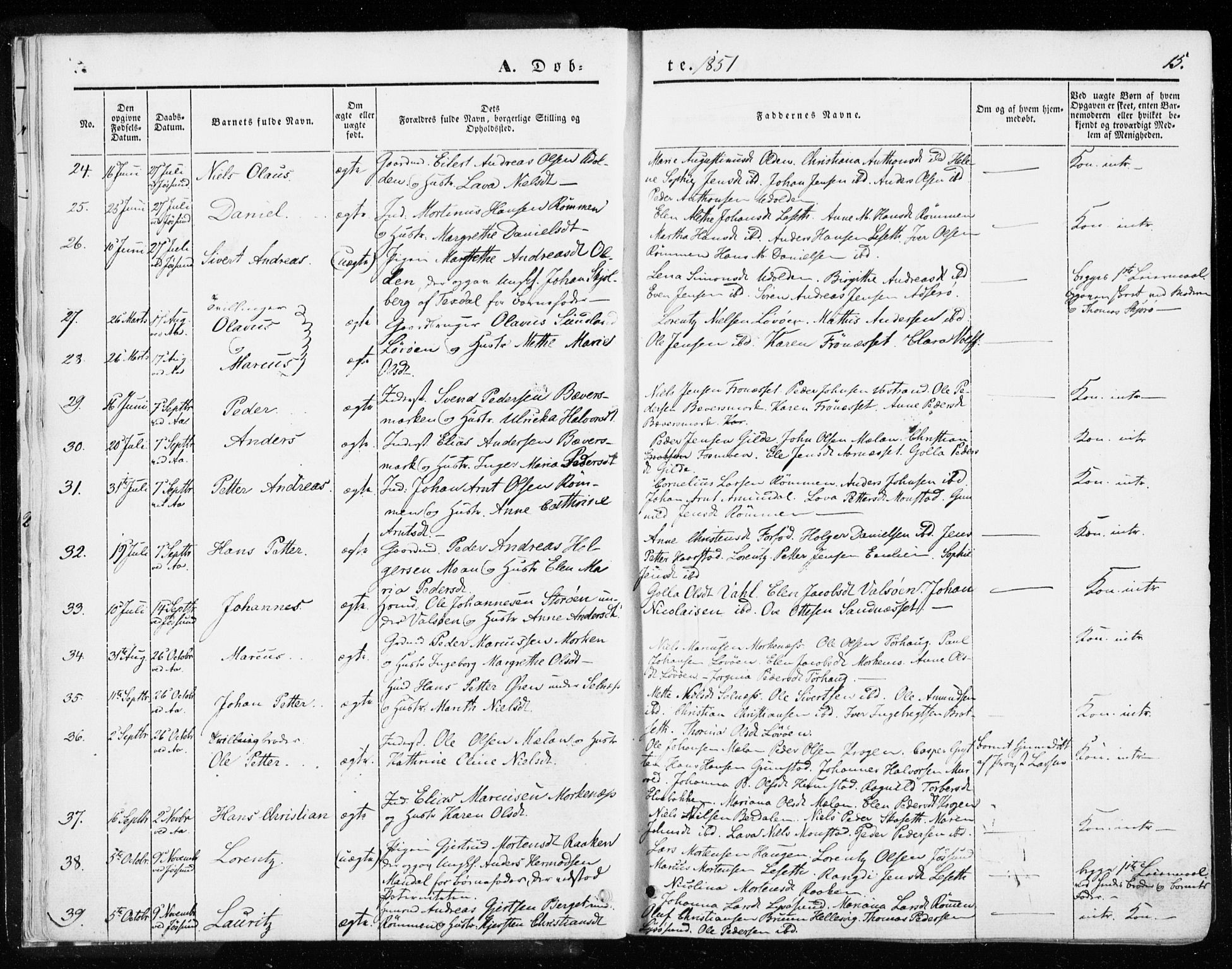 Ministerialprotokoller, klokkerbøker og fødselsregistre - Sør-Trøndelag, SAT/A-1456/655/L0677: Ministerialbok nr. 655A06, 1847-1860, s. 15
