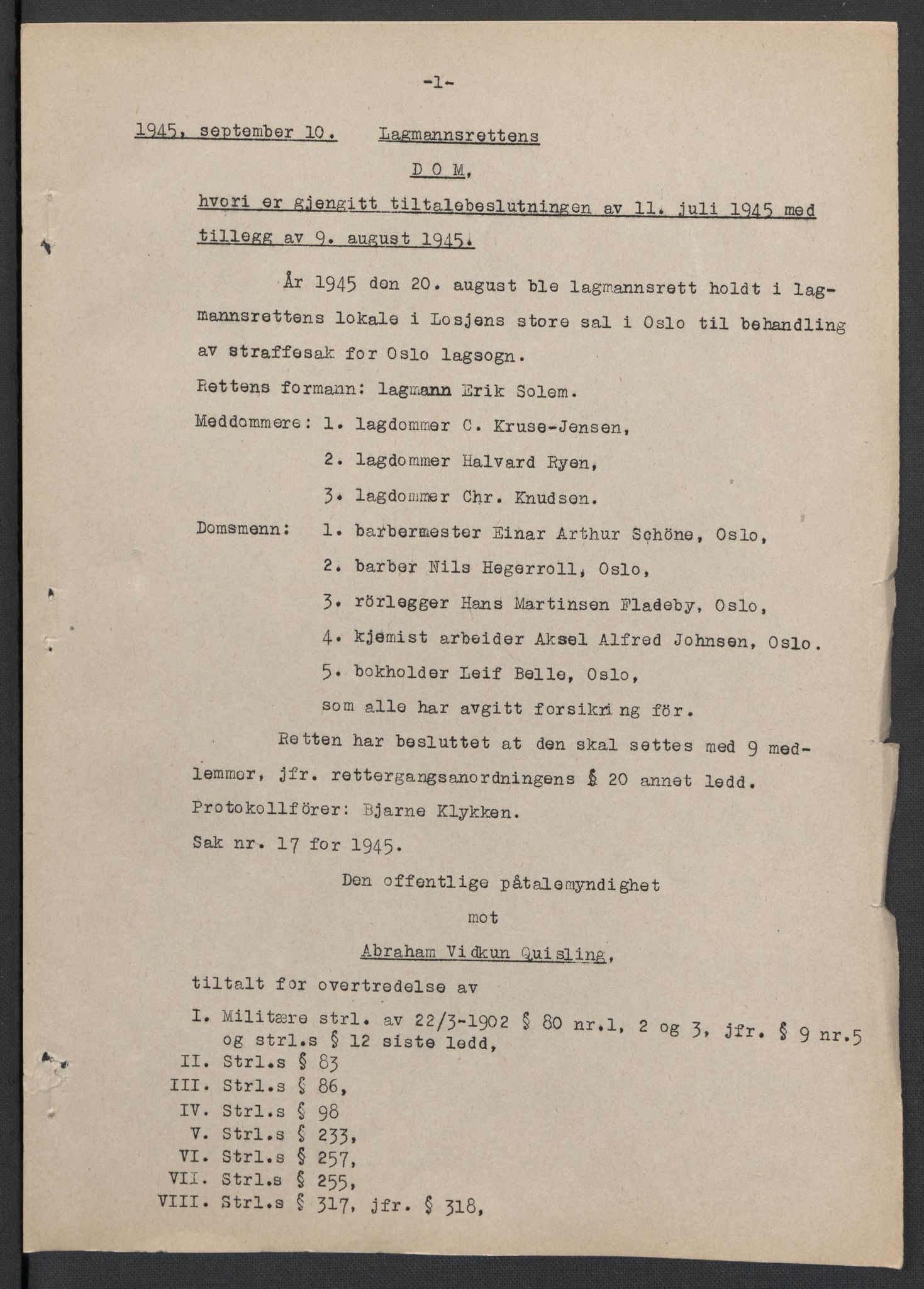 Landssvikarkivet, Oslo politikammer, AV/RA-S-3138-01/D/Da/L0003: Dnr. 29, 1945, s. 3327