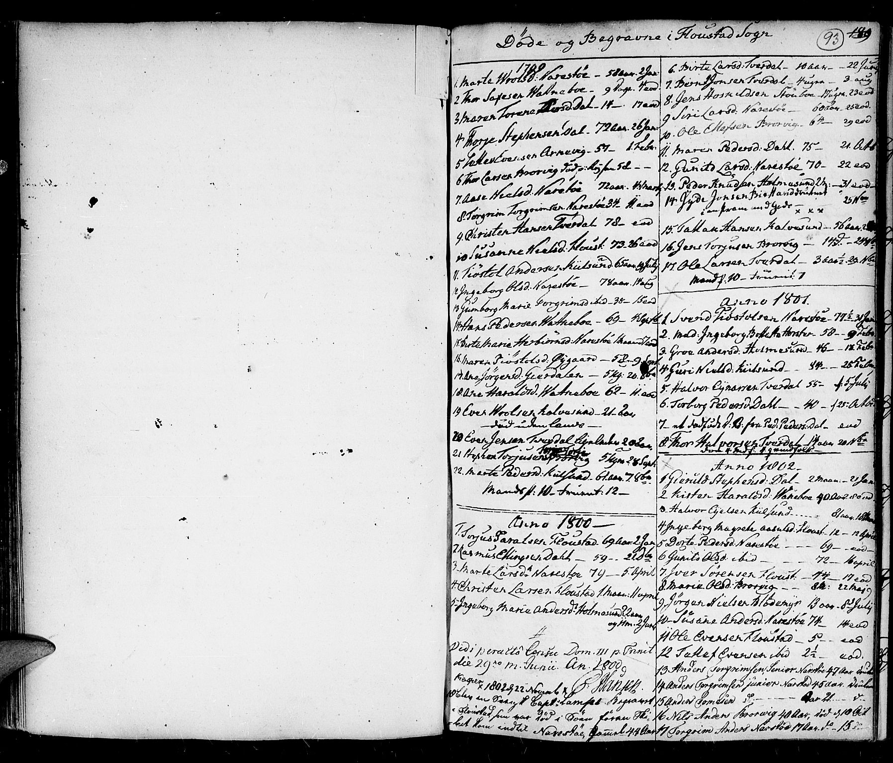 Holt sokneprestkontor, AV/SAK-1111-0021/F/Fa/L0001: Ministerialbok nr. A 1 /4, 1721-1812, s. 93