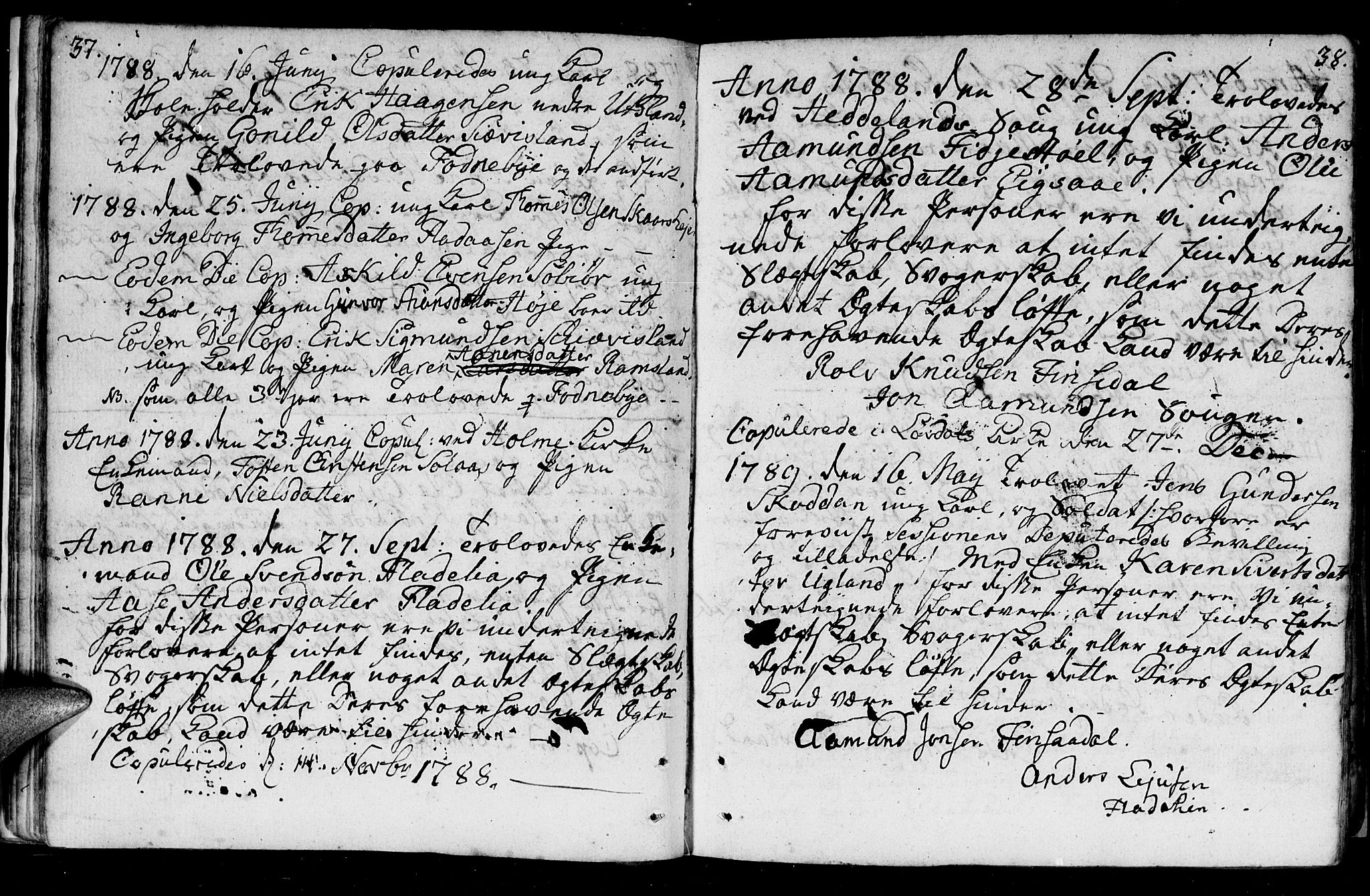 Holum sokneprestkontor, AV/SAK-1111-0022/F/Fa/Fac/L0001: Ministerialbok nr. A 1, 1773-1820, s. 37-38