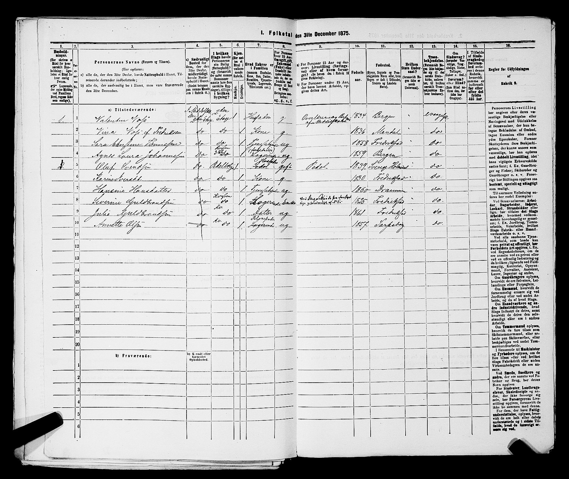 RA, Folketelling 1875 for 0103B Fredrikstad prestegjeld, Fredrikstad kjøpstad, 1875, s. 1140