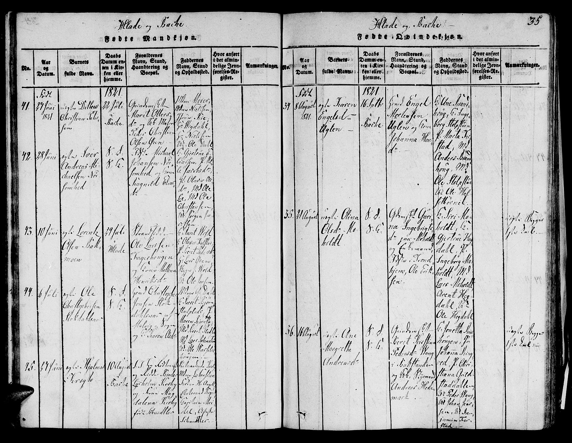 Ministerialprotokoller, klokkerbøker og fødselsregistre - Sør-Trøndelag, AV/SAT-A-1456/606/L0283: Ministerialbok nr. 606A03 /1, 1818-1823, s. 35