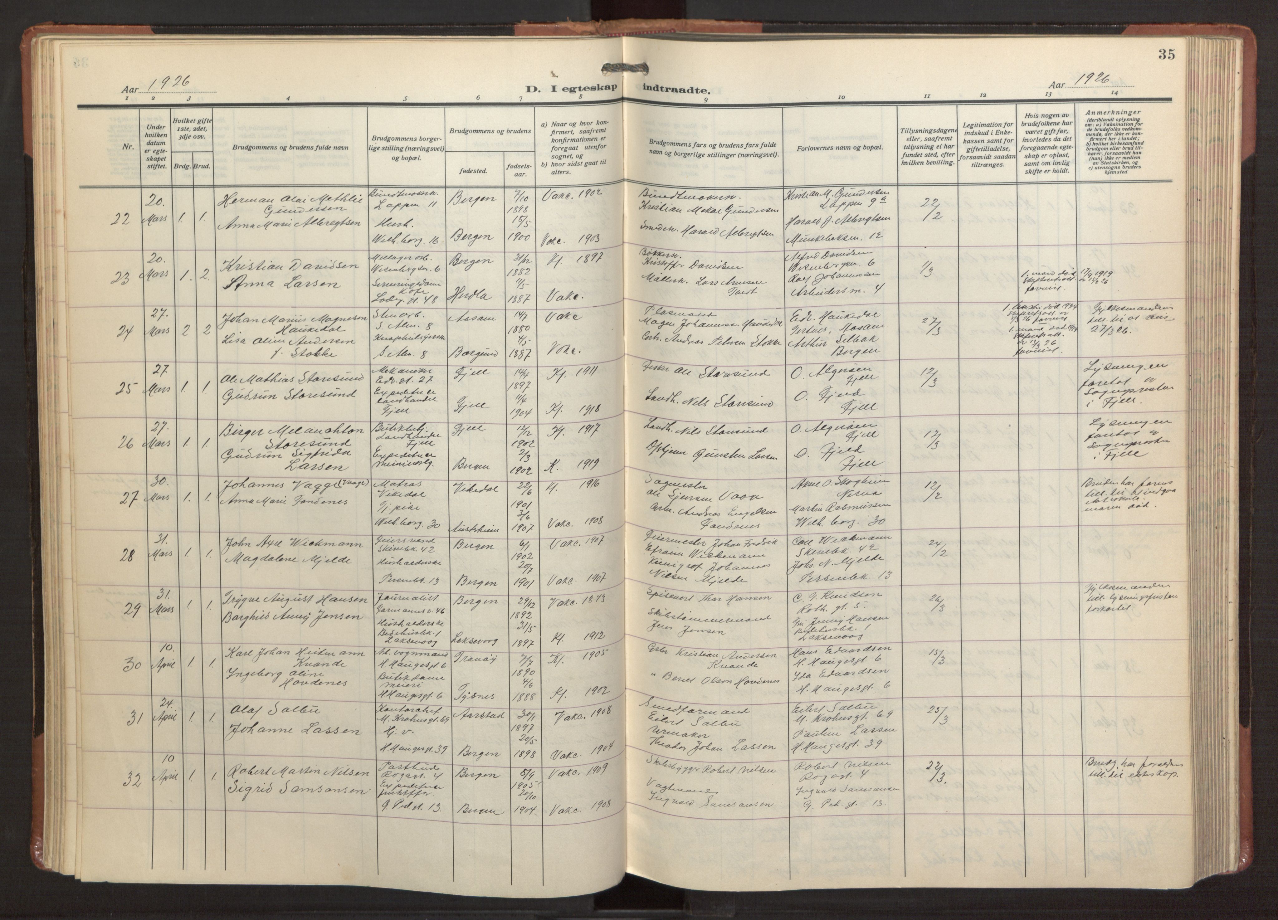 Sandviken Sokneprestembete, AV/SAB-A-77601/H/Ha/L0016: Ministerialbok nr. D 3, 1923-1940, s. 35